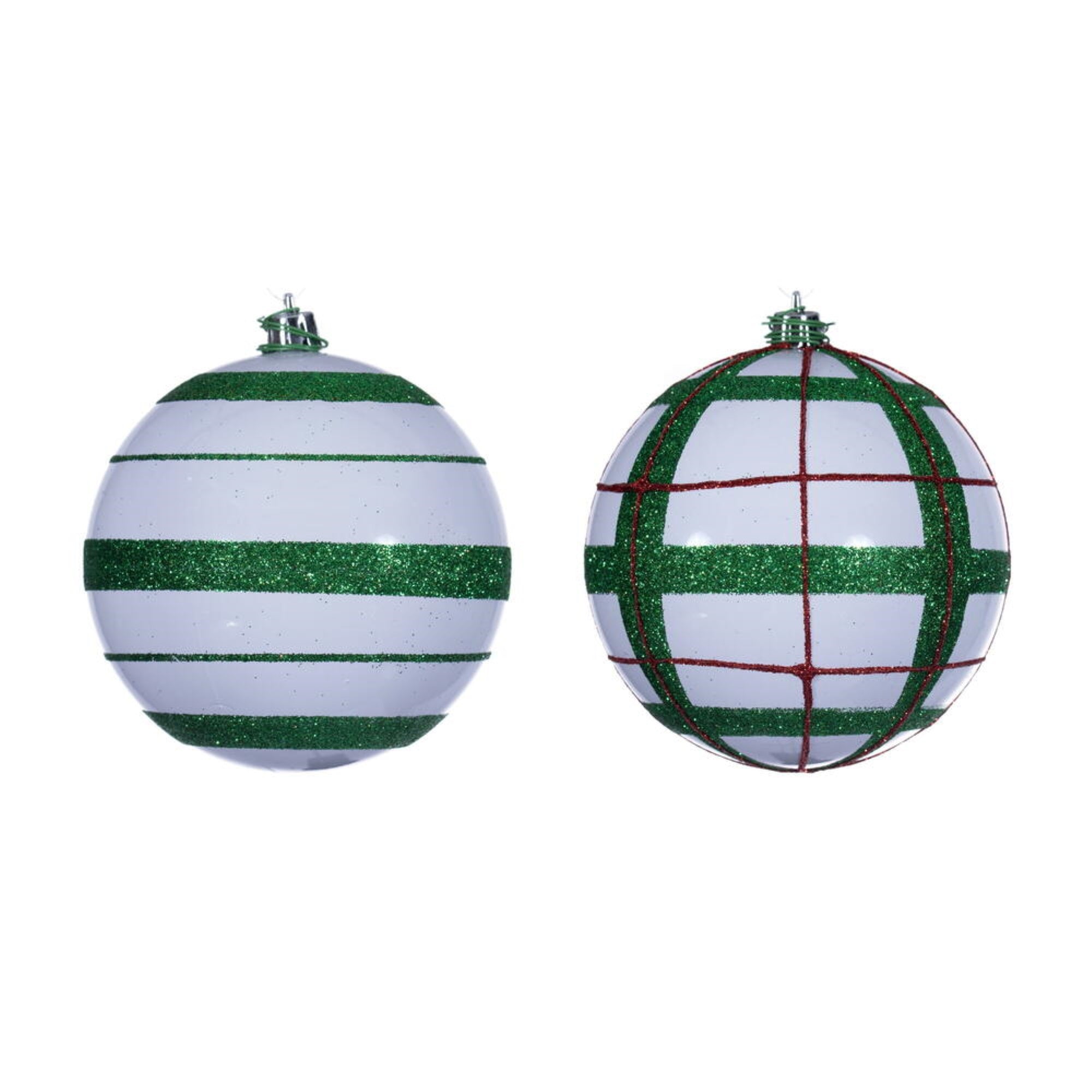 Vickerman 4” White Ball Orn Red/Green Glitter Assortment