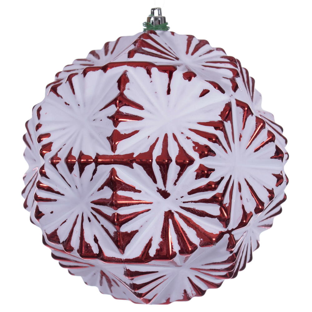 6” Red Etch Prism White Brush Orn 4/Bag