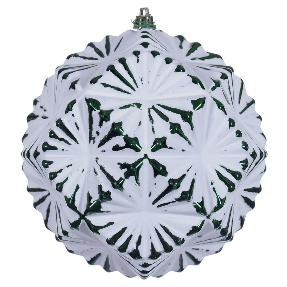 6” Emerld Etch Prism White Brsh Orn 4/Bg