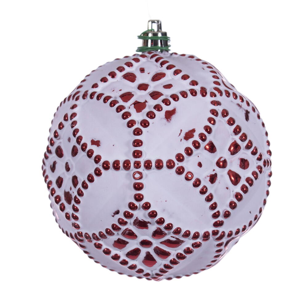 4” Red Etch Antiq White Brsh Orn 6/Bag