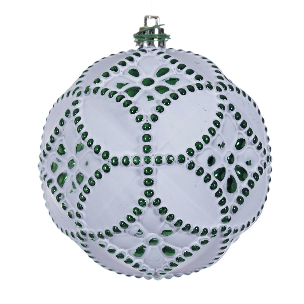 4” Emerald Etch Antiq White Brsh Orn 6/B
