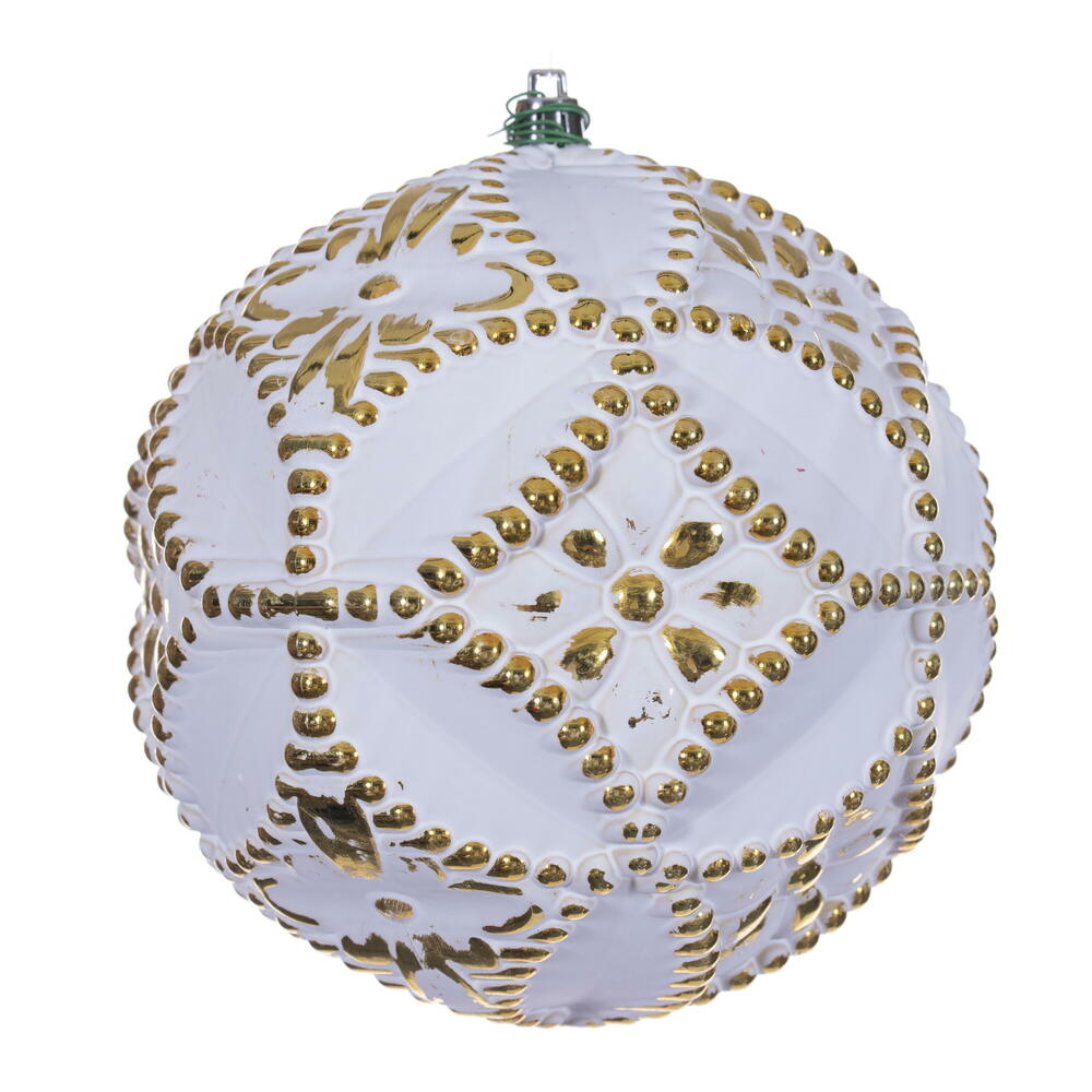 6” Gold Etch Antiq White Brsh Orn 4/Bag