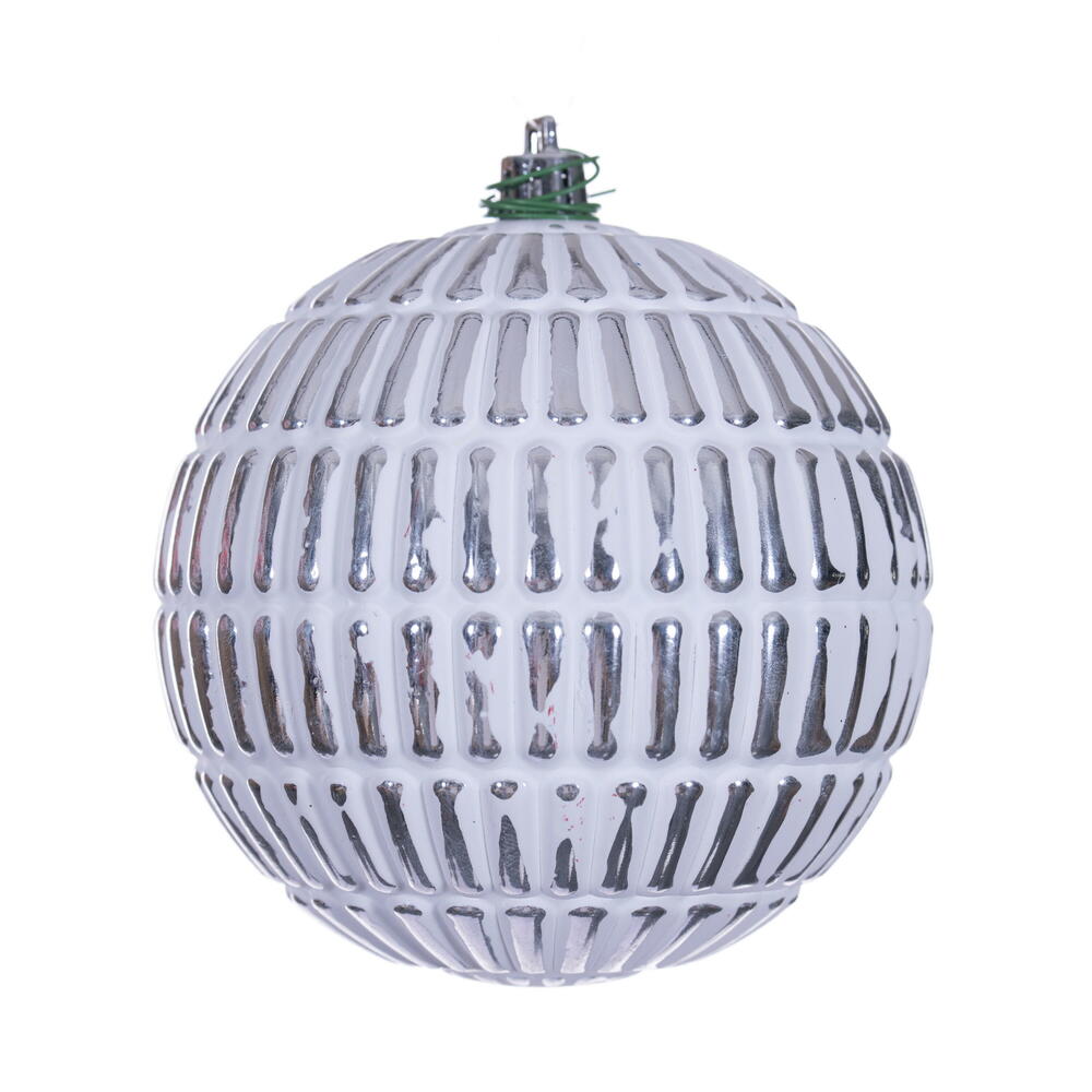4” Silver Etch Line White Brush Orn 6/Ba