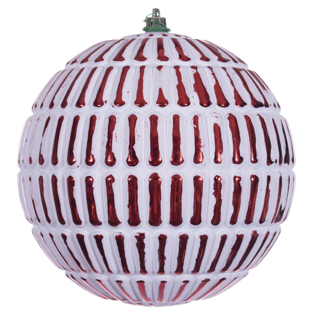 6” Red Etch Line White Brush Orn 4/Bag