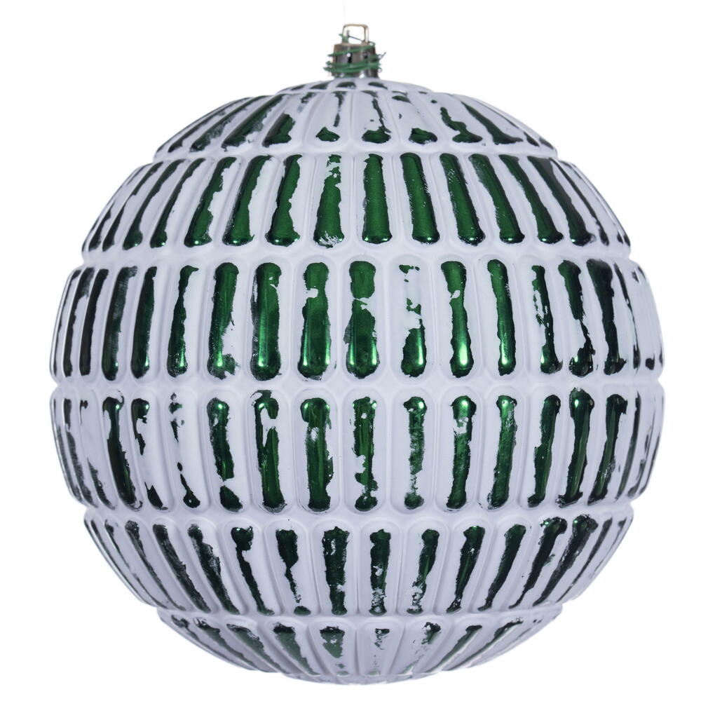 6” Emerald Etch Line White Brush Orn 4/B