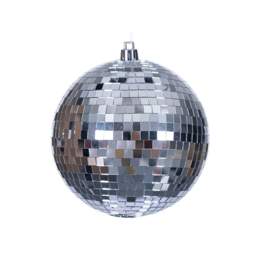 4” Silver Mirror Ball Ornament 6/Bag