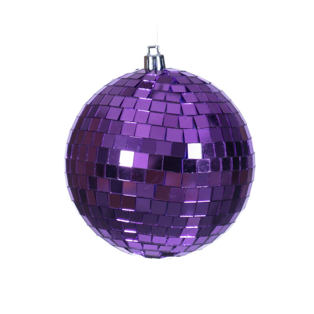 4″ Purple Mirror Ball Ornament 6/Bag