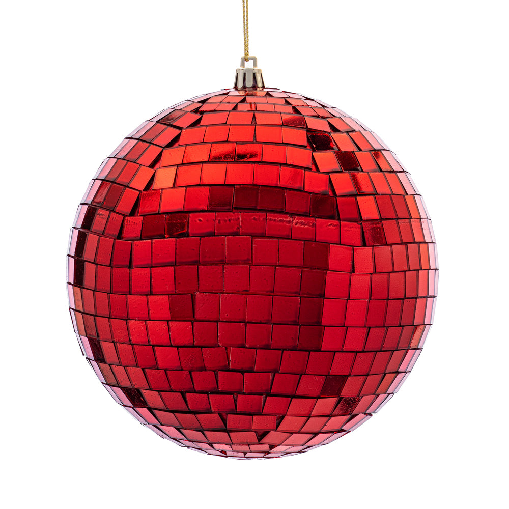 6” Red Mirror Ball Ornament 4/Bag