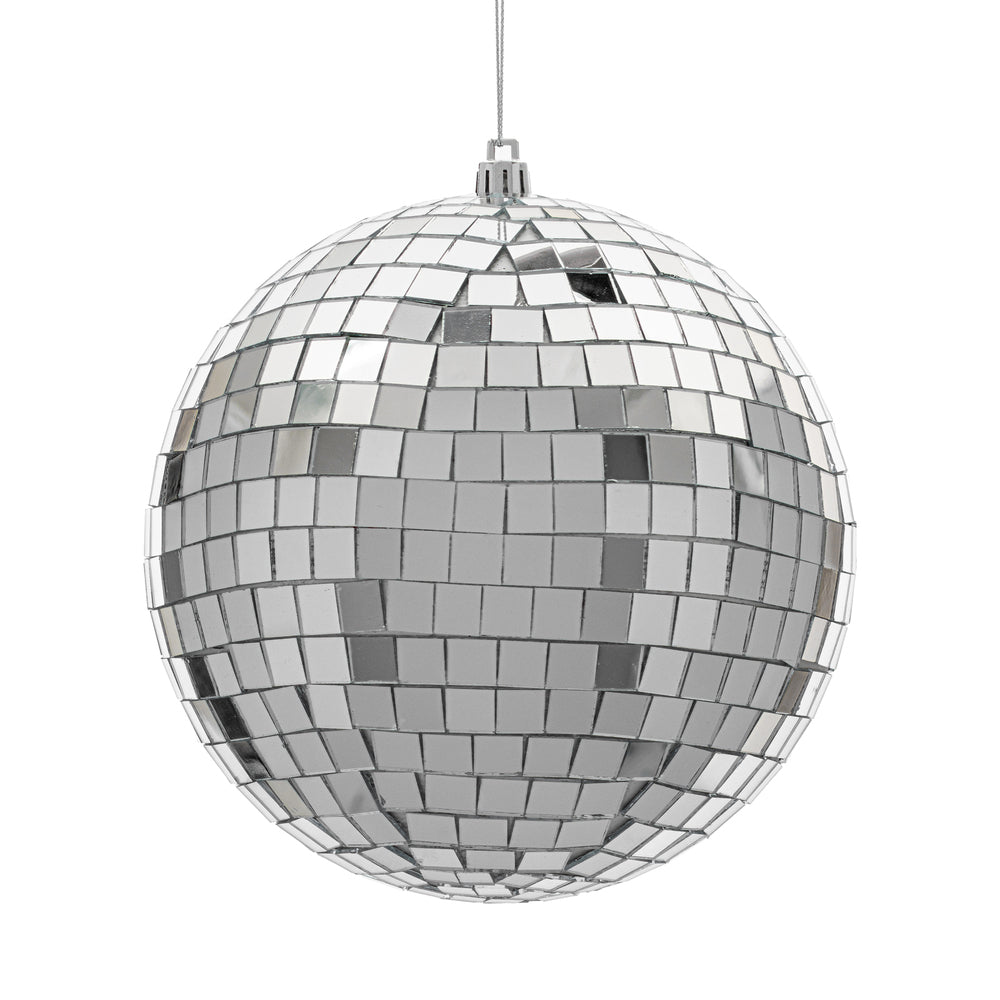 6” Silver Mirror Ball Ornament 4/Bag