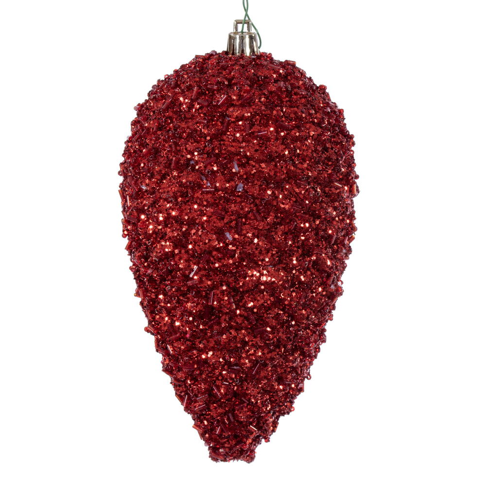 7” Red Glitter Pinecone 4/Bag