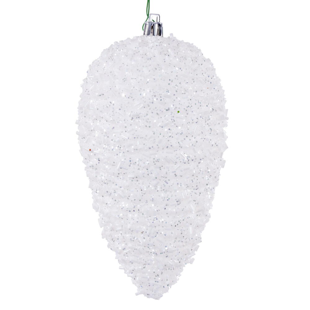 7” White Glitter Pinecone 4/Bag