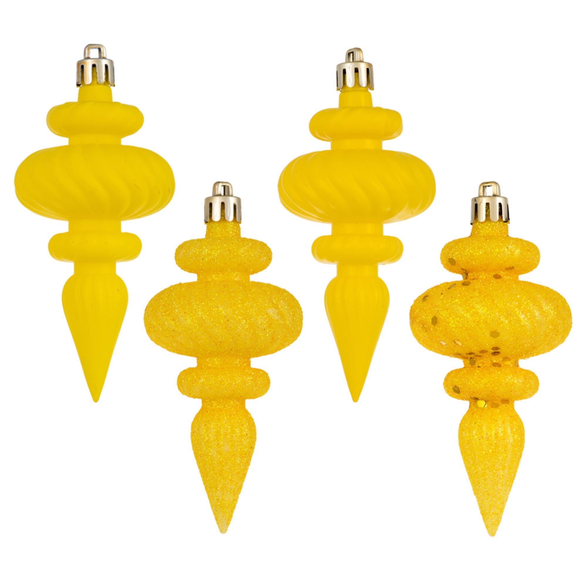 Vickerman 4” Yellow 4-Finish Finial Ornament, 8 per Box
