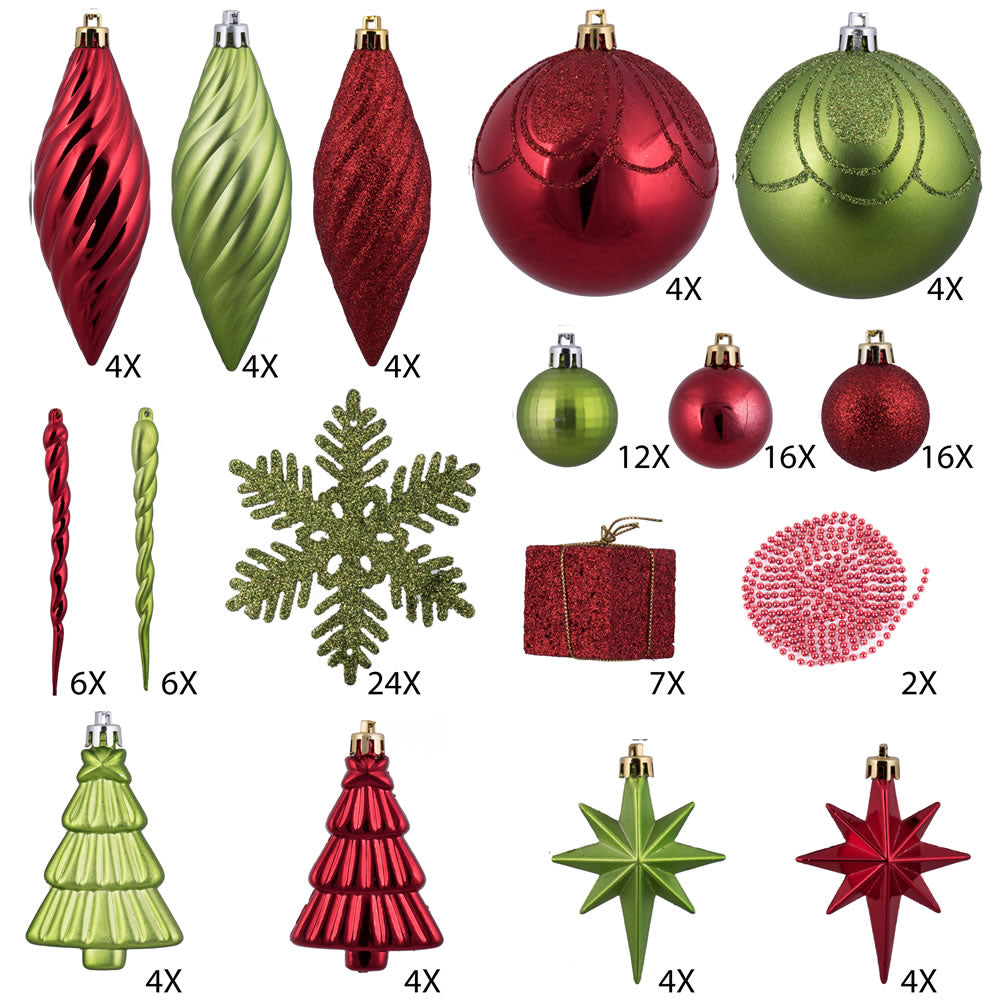 Vickerman 125Pc Red/Kiwi Ornament Set - N512543