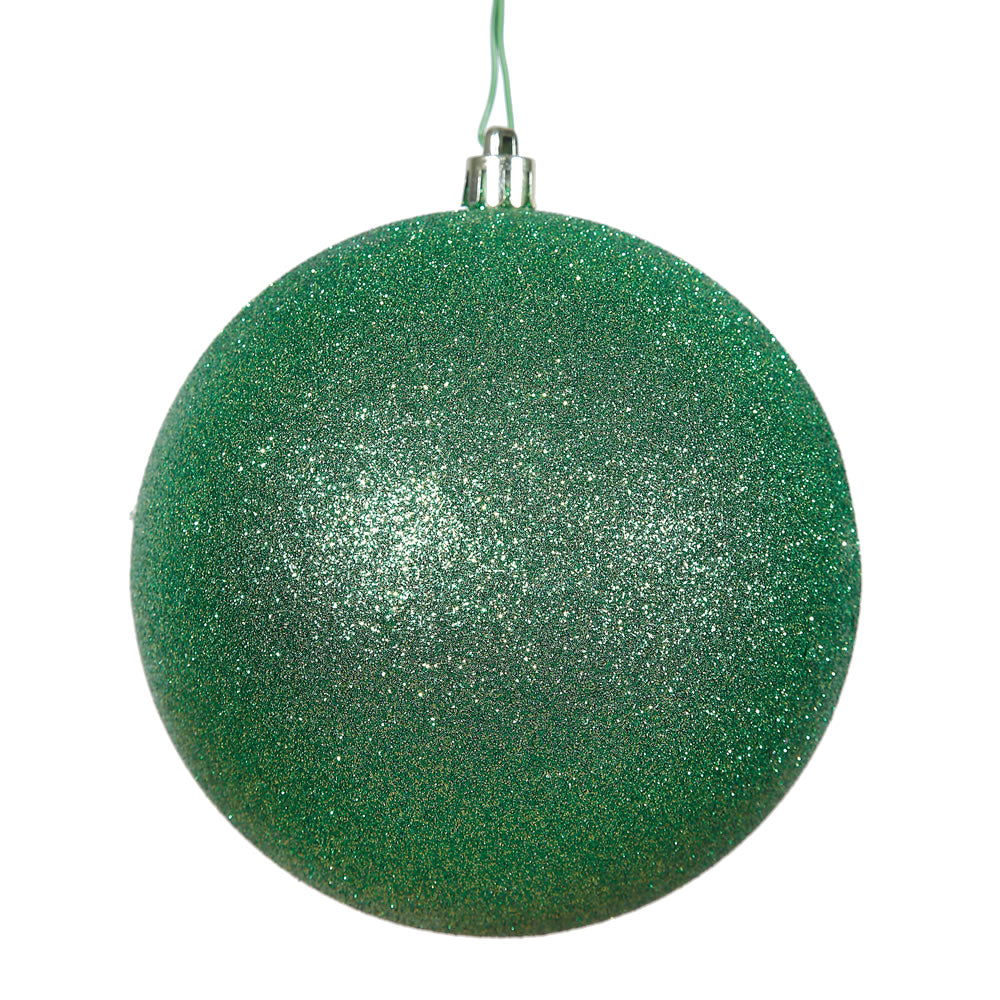 Vickerman 4″ Green Glitter Ball Drilled 6/Bag - N591004DG