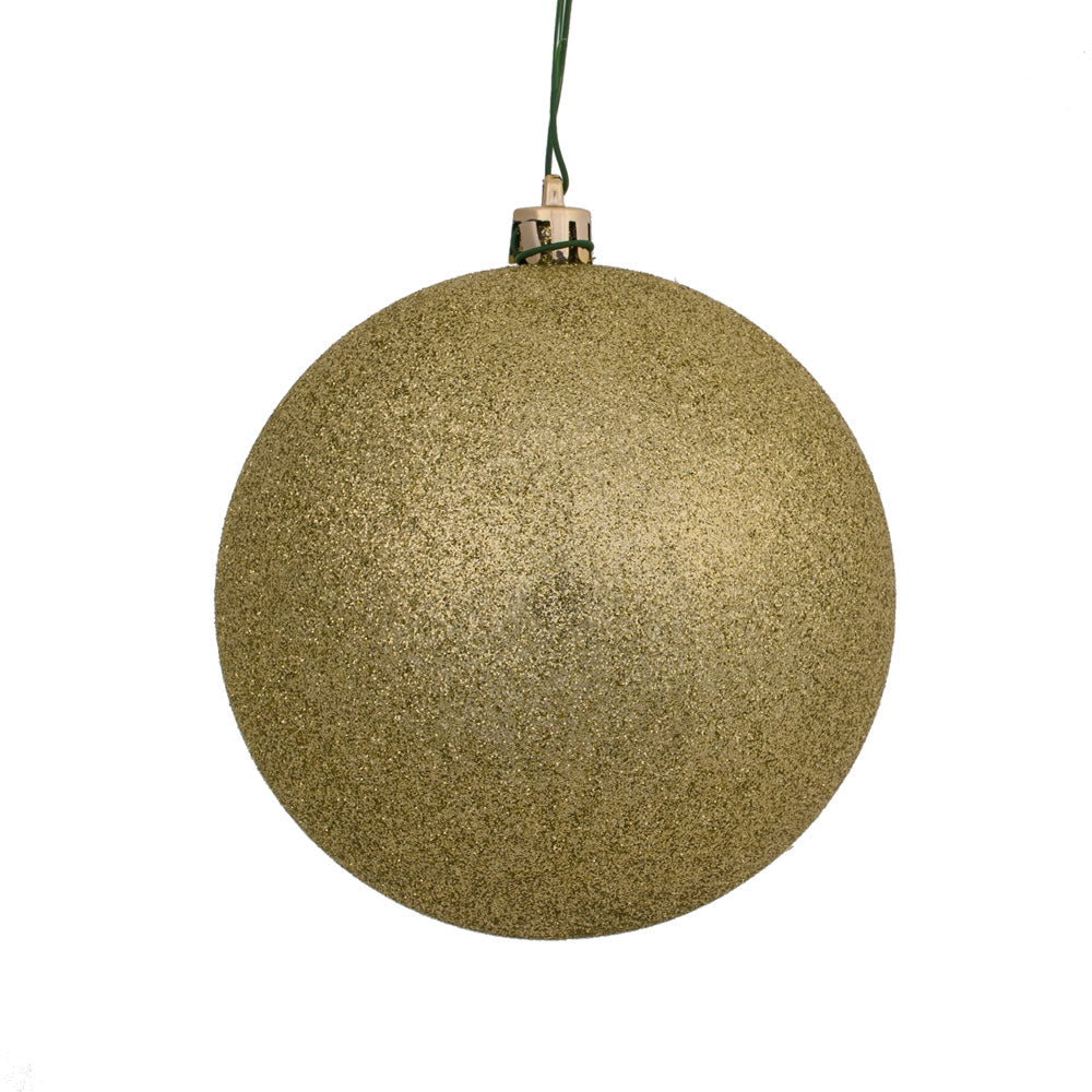 Vickerman 4″ Champagne Glitter Ball Drilled 6/Bag - N591038DG