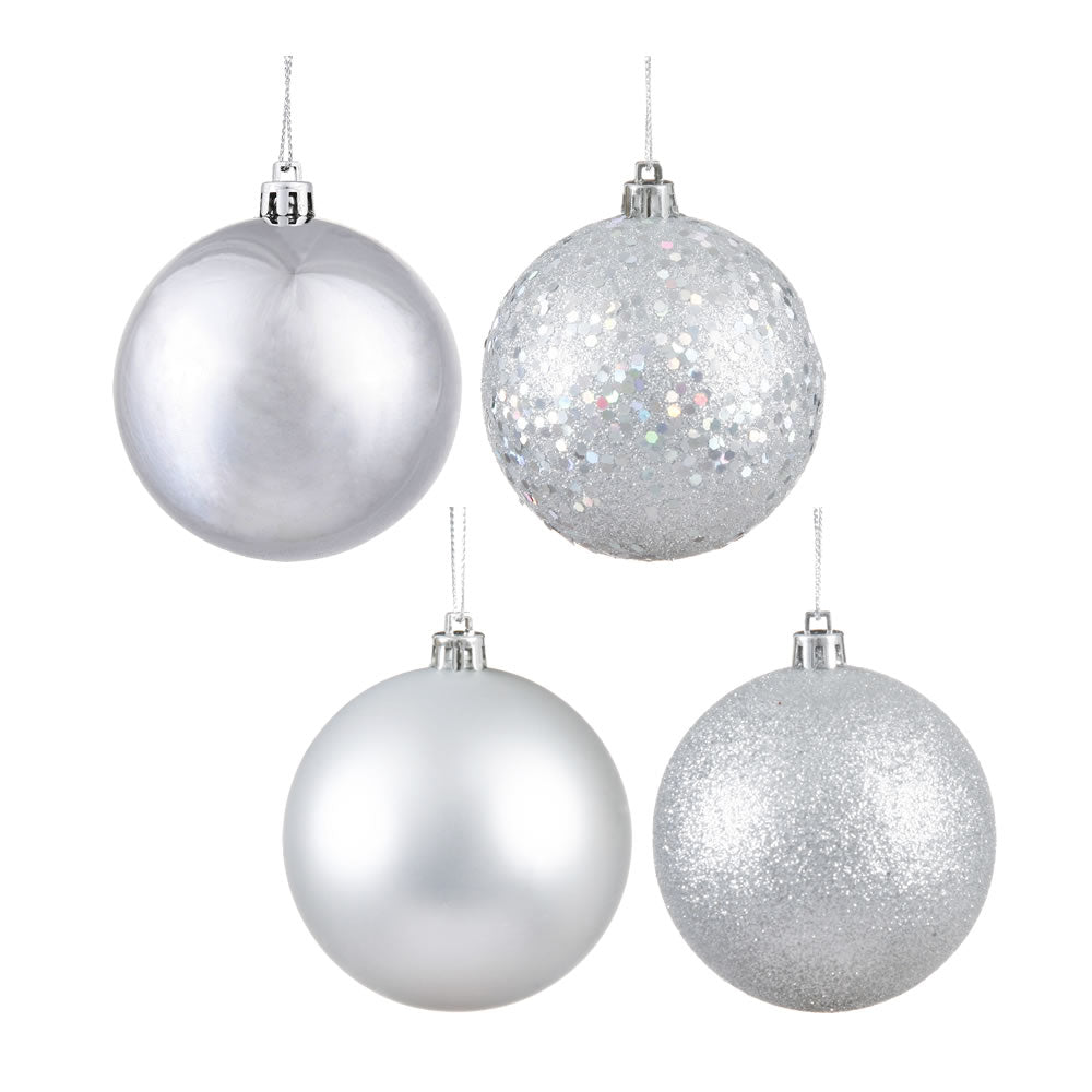 Vickerman 4.75″ Silver 4 Finish Ball Asst 4/Box - N591207A