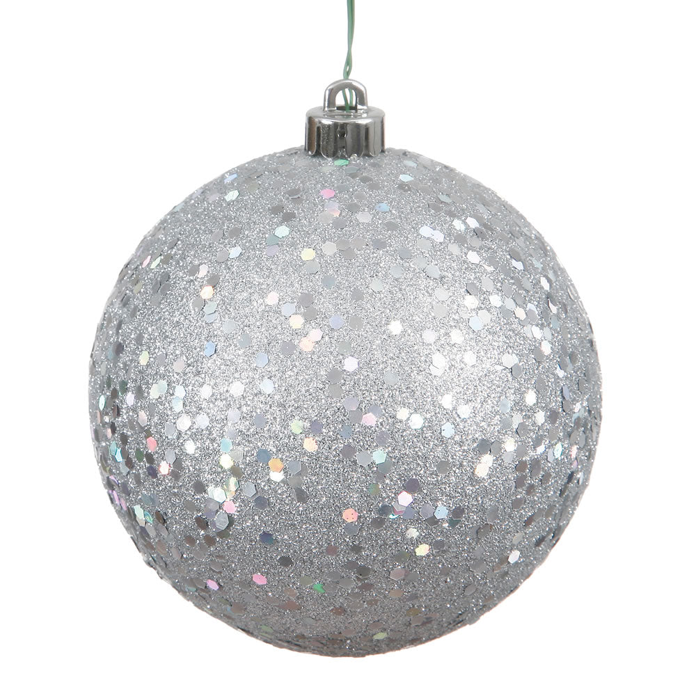 Vickerman 6″ Silver Sequin Ball Drilled 4/Bag - N591507DQ
