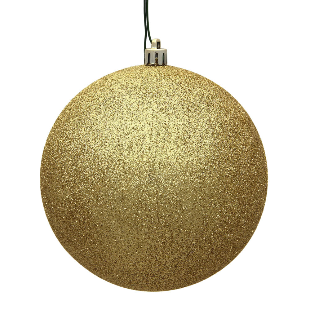 Vickerman 6″ Gold Glitter Ball Drilled 4/Bag - N591508DG