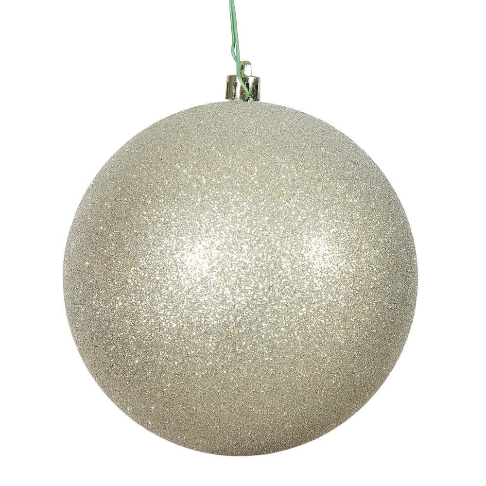 Vickerman 6″ Champagne Glitter Ball Drilled 4/Bag - N591538DG
