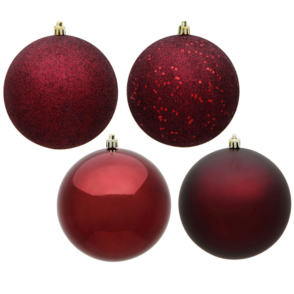 Vickerman 6” Burgundy Ball 4 Finish Asst 4/Box - N591565BX