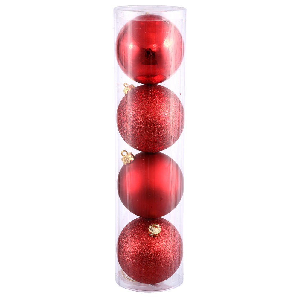Vickerman 12″ Red 4 Finish Ball Asst Drilled 4/Bg - N593003DA