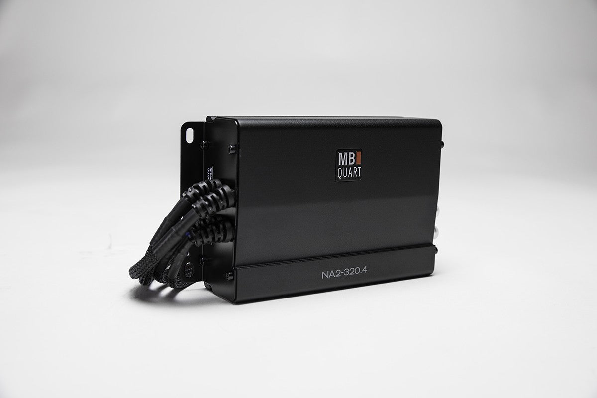 Marine Grade Compact Four Channel, 320 Watt Powersports Amplifier