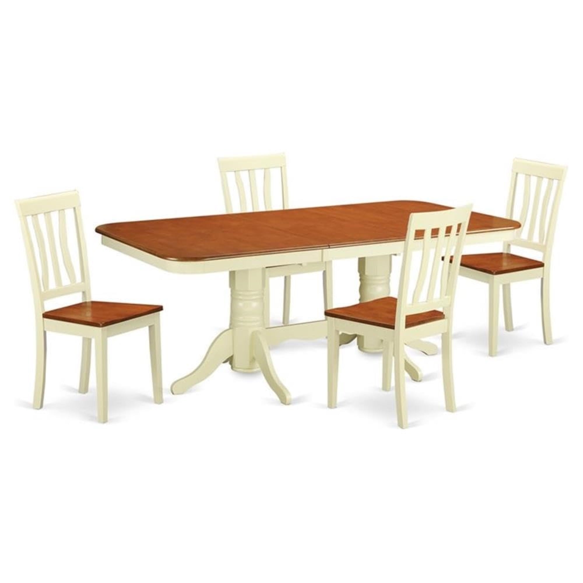 Casafoyer Naan5-Whi-W 5 Piece Dining Table Set For 4 Includes A Rectangle Kitchen Table With  Leaf And 4 Dining Room Chairs, 40X78 Inch, Buttermilk & Cherry