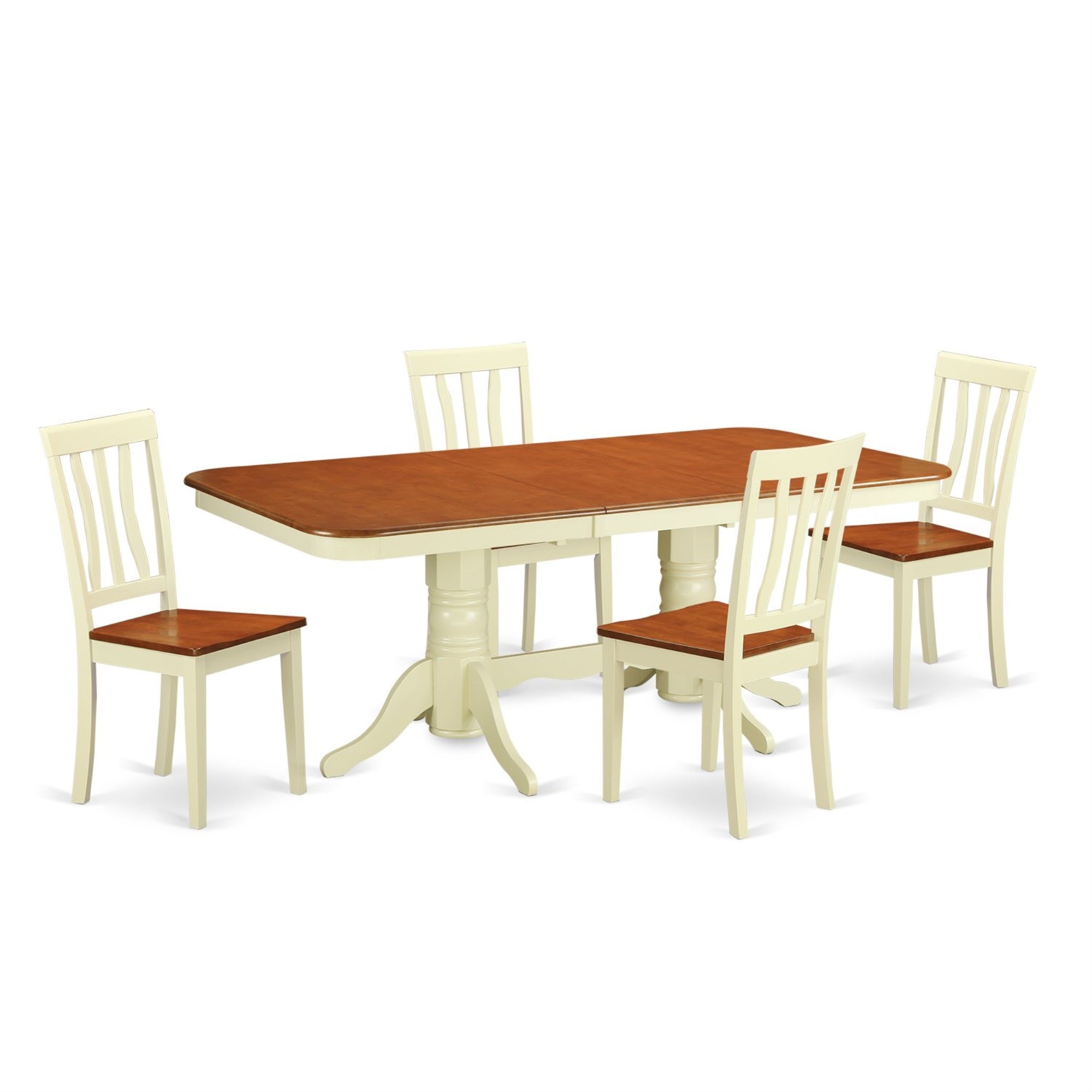 Ergode Naan5-Whi-W Kitchen Dining Table Set, 5-Piece White Set With Chairs & Butterfly Leaf Table, Asian Wood, Rectangular Top, Slatted Back Chairs, Easy Assembly, Ideal For Home Parties