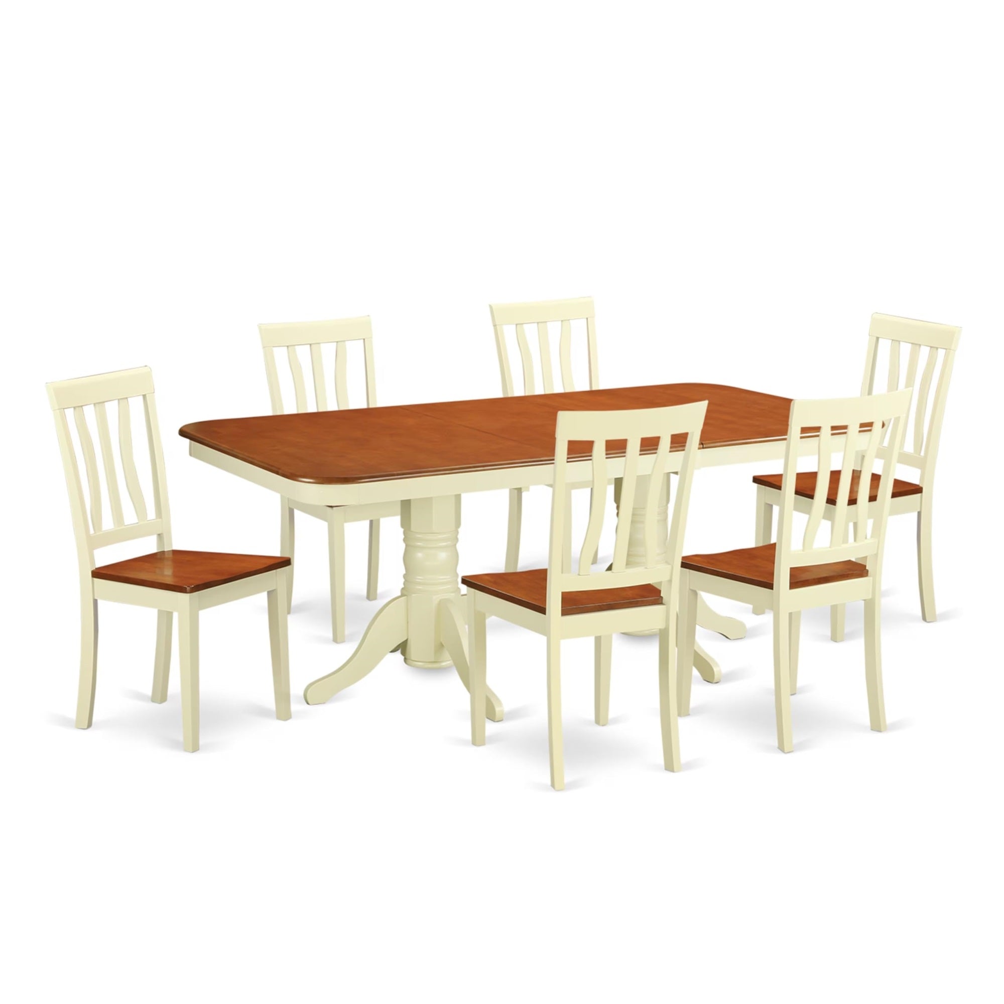 Casafoyer Naan7-Whi-W Napoleon 7 Piece Set Consist Of A Rectangle Dinner Table With  Leaf And 6 Dining Room Chairs, 40X78 Inch, Buttermilk & Cherry