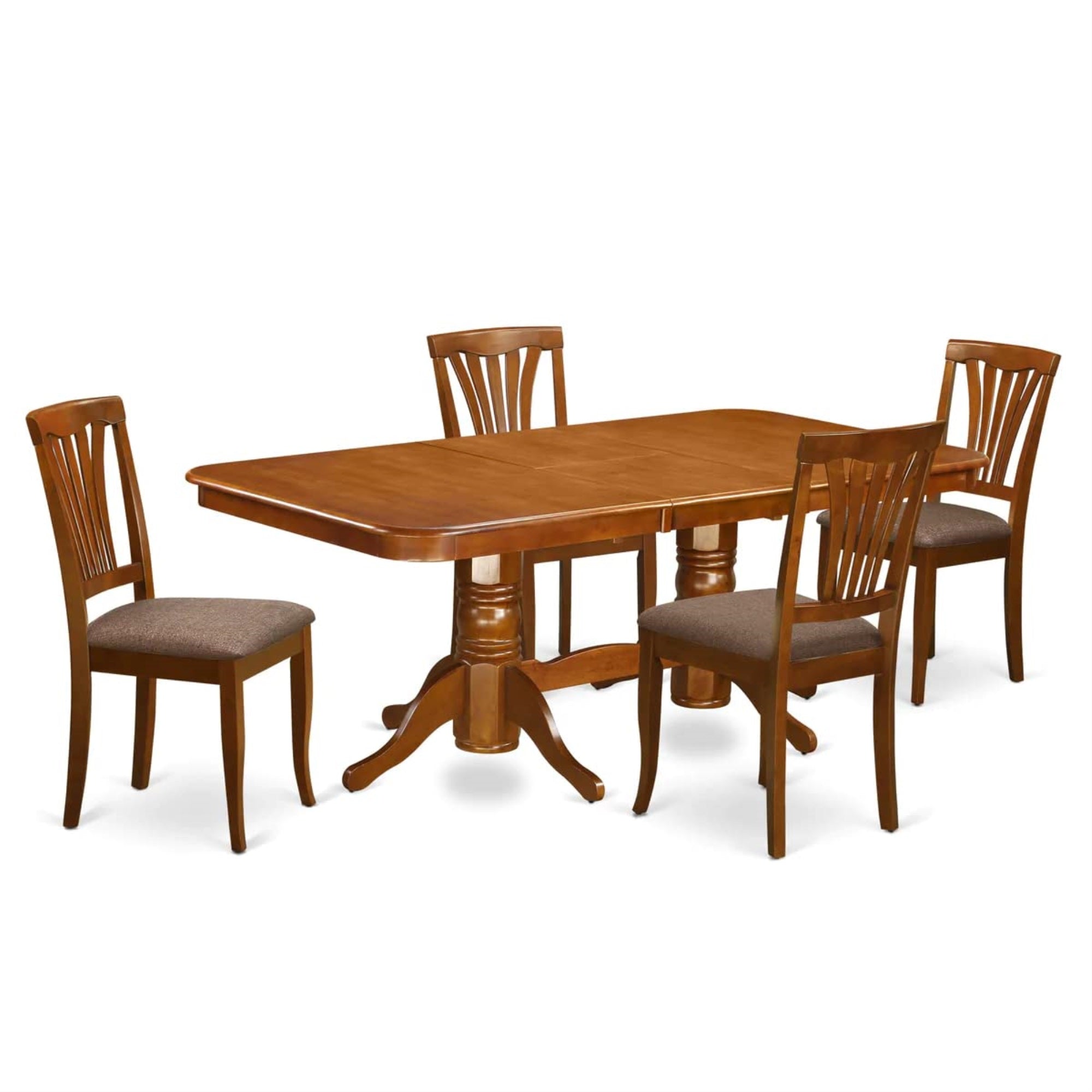 Ergode Naav5-Sbr-C, 5-Piece Kitchen Table Set, Rectangle Dining Table With Butterfly Leaf, 4 Linen Fabric Chairs, Saddle Brown, 40X78 Inch