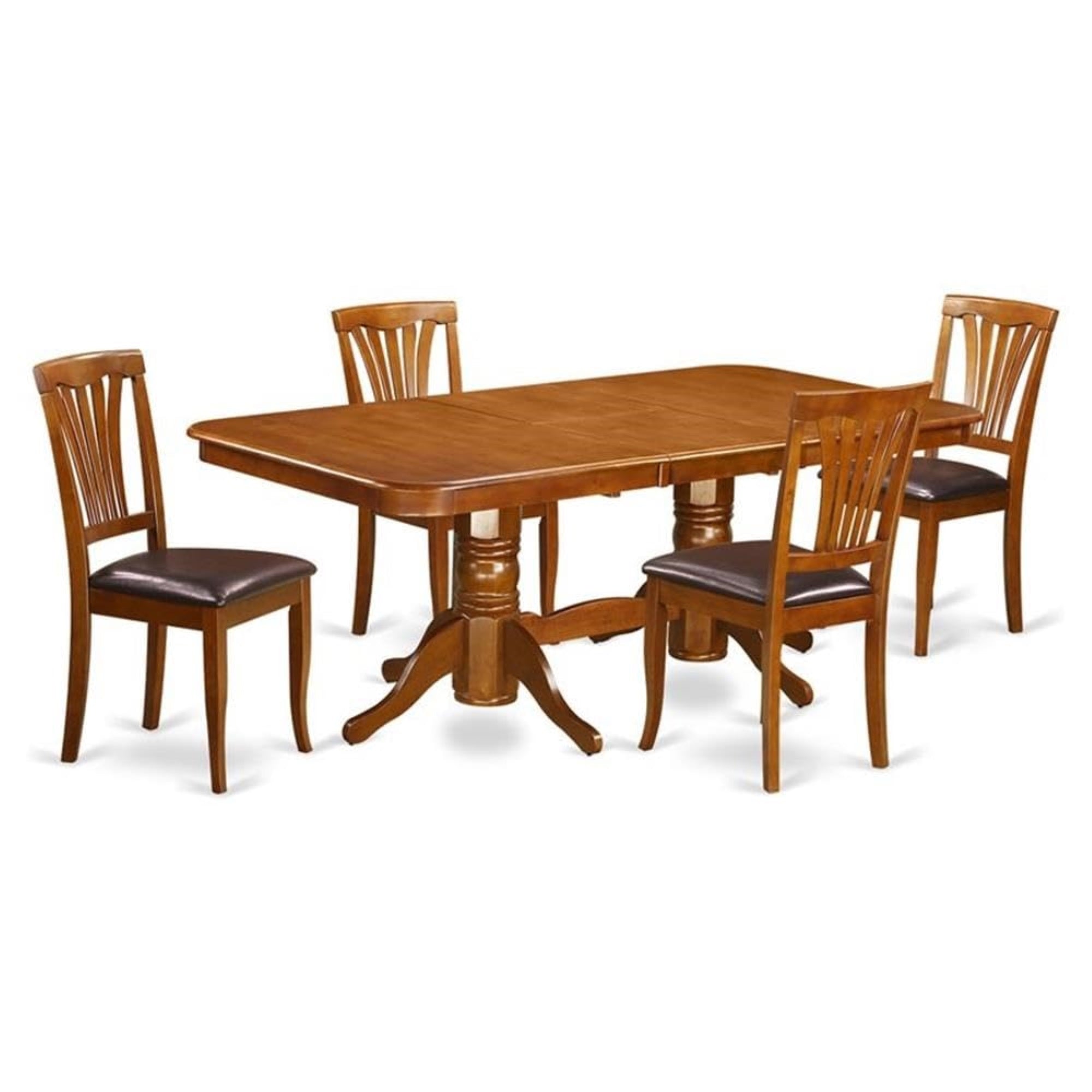 Casafoyer Naav5-Sbr-Lc Napoleon 5 Piece Dinette Set For 4 Includes A Rectangle Table With  Leaf And 4 Faux Leather Dining Room Chairs, 40X78 Inch