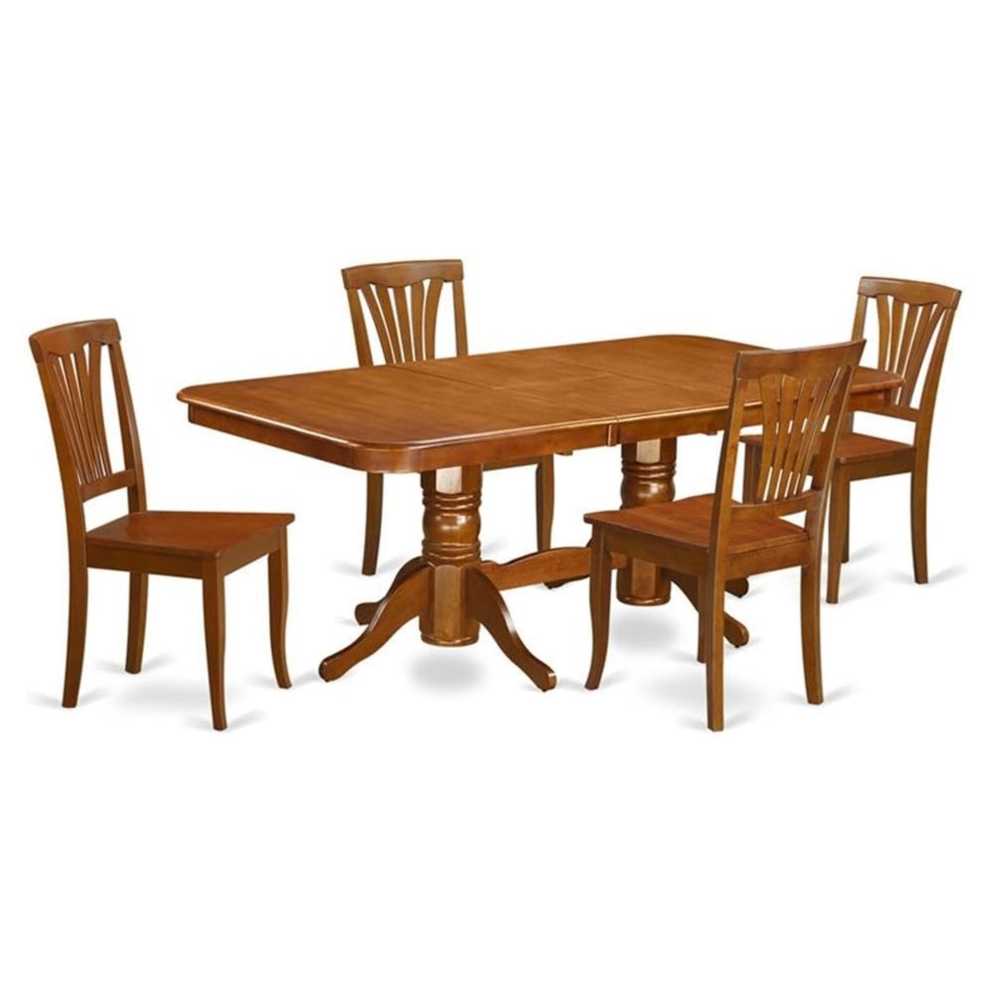 Casafoyer Naav5-Sbr-W 5 Piece Kitchen Table Set For 4 Includes A Rectangle Dining Room Table With  Leaf And 4 Solid Wood Seat Chairs, 40X78 Inch, Saddle Brown