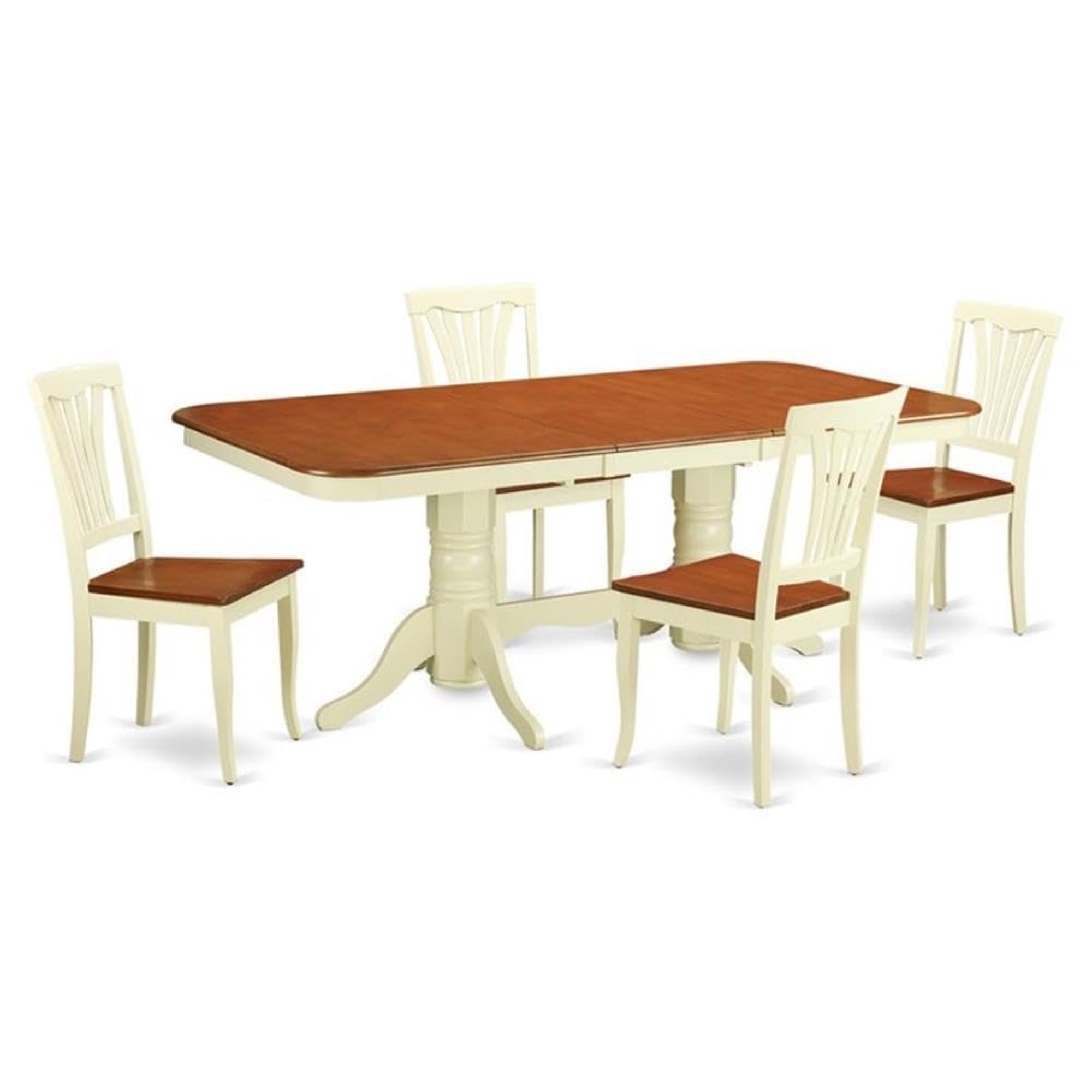 Casafoyer Naav5-Whi-W 5 Piece Kitchen Table Set For 4 Includes A Rectangle Dining Table With  Leaf And 4 Dining Room Chairs, 40X78 Inch, Buttermilk & Cherry