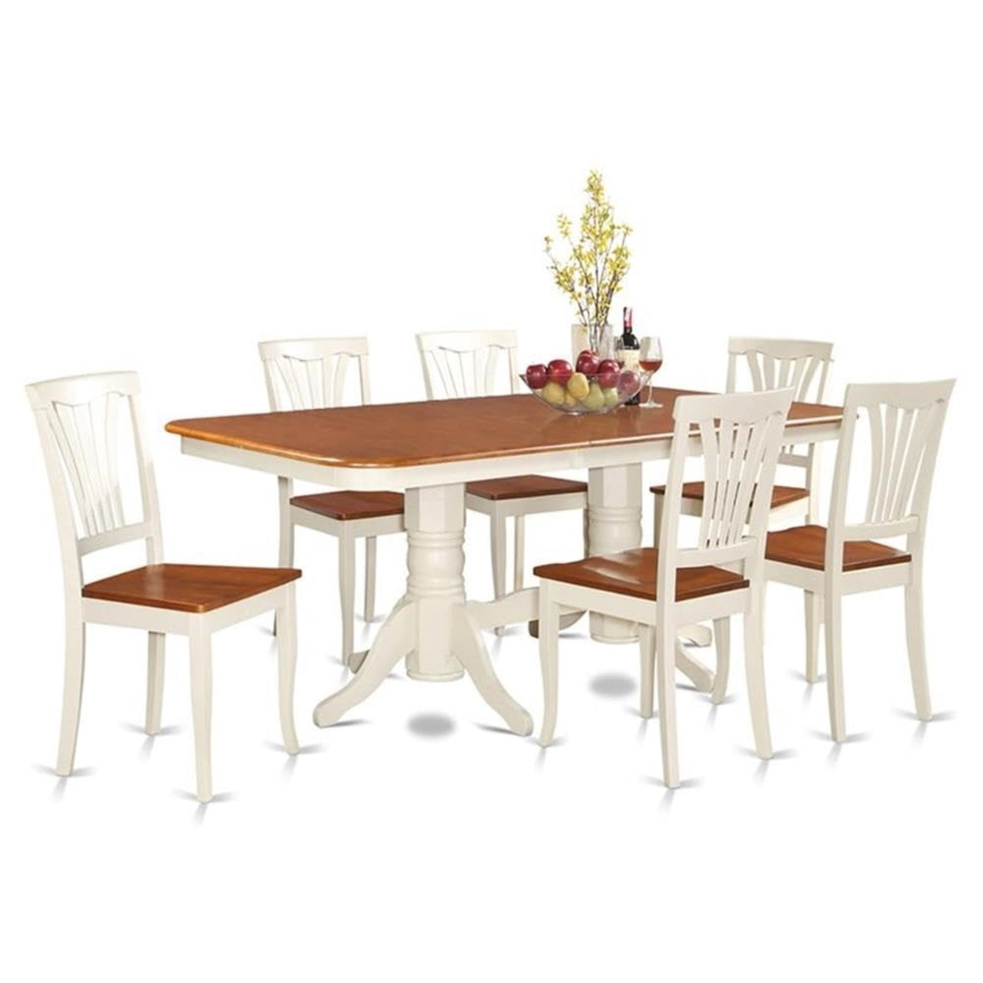 Casafoyer Naav7-Whi-W Napoleon 7 Piece Set Consist Of A Rectangle Dining Table With  Leaf And 6 Kitchen Chairs, 40X78 Inch
