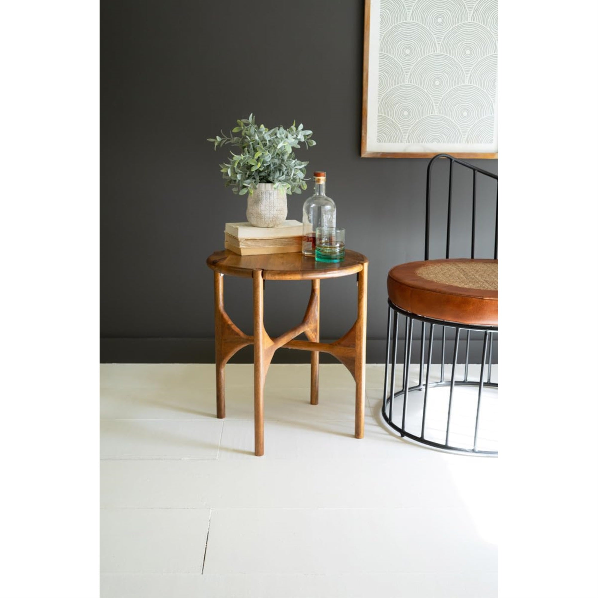 Round Mango Wood Accent Table