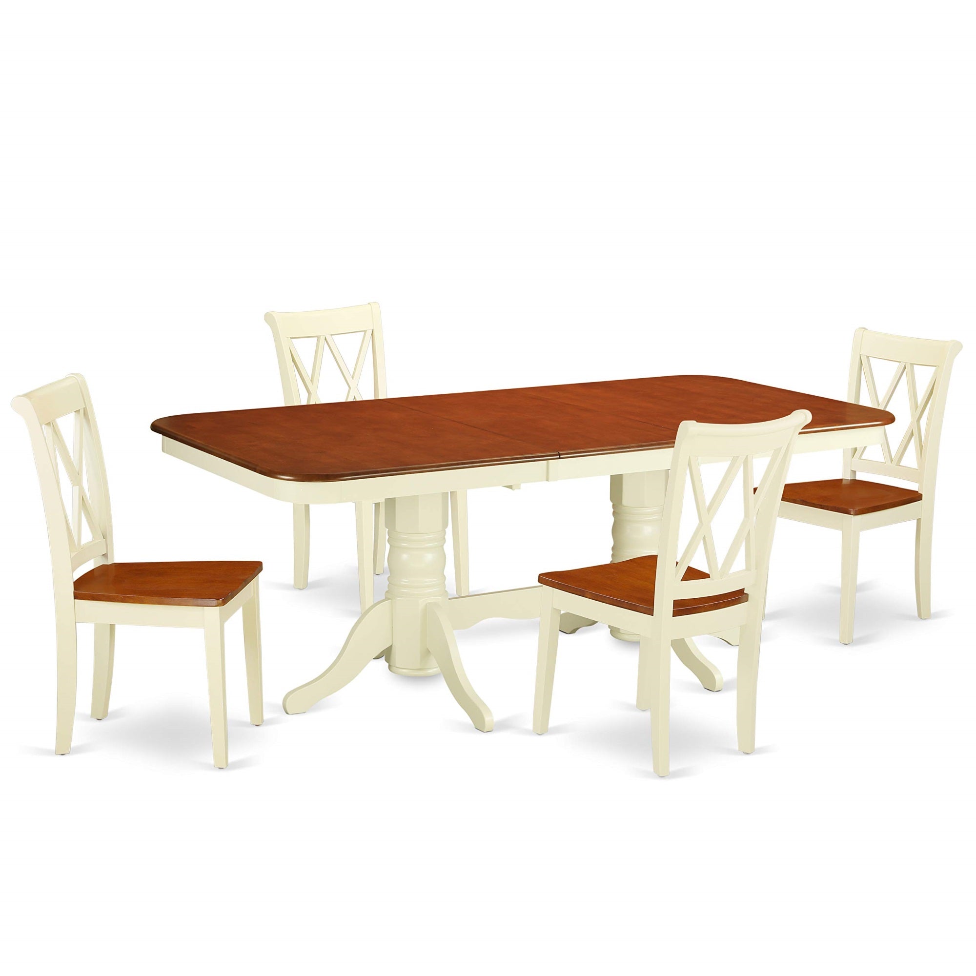 Ergode Nacl5-Bmk-W 5-Piece Dining Set, Kitchen Table With Butterfly Leaf, 4 Chairs, Solid Wood, Buttermilk & Cherry Finish, Elegant Design
