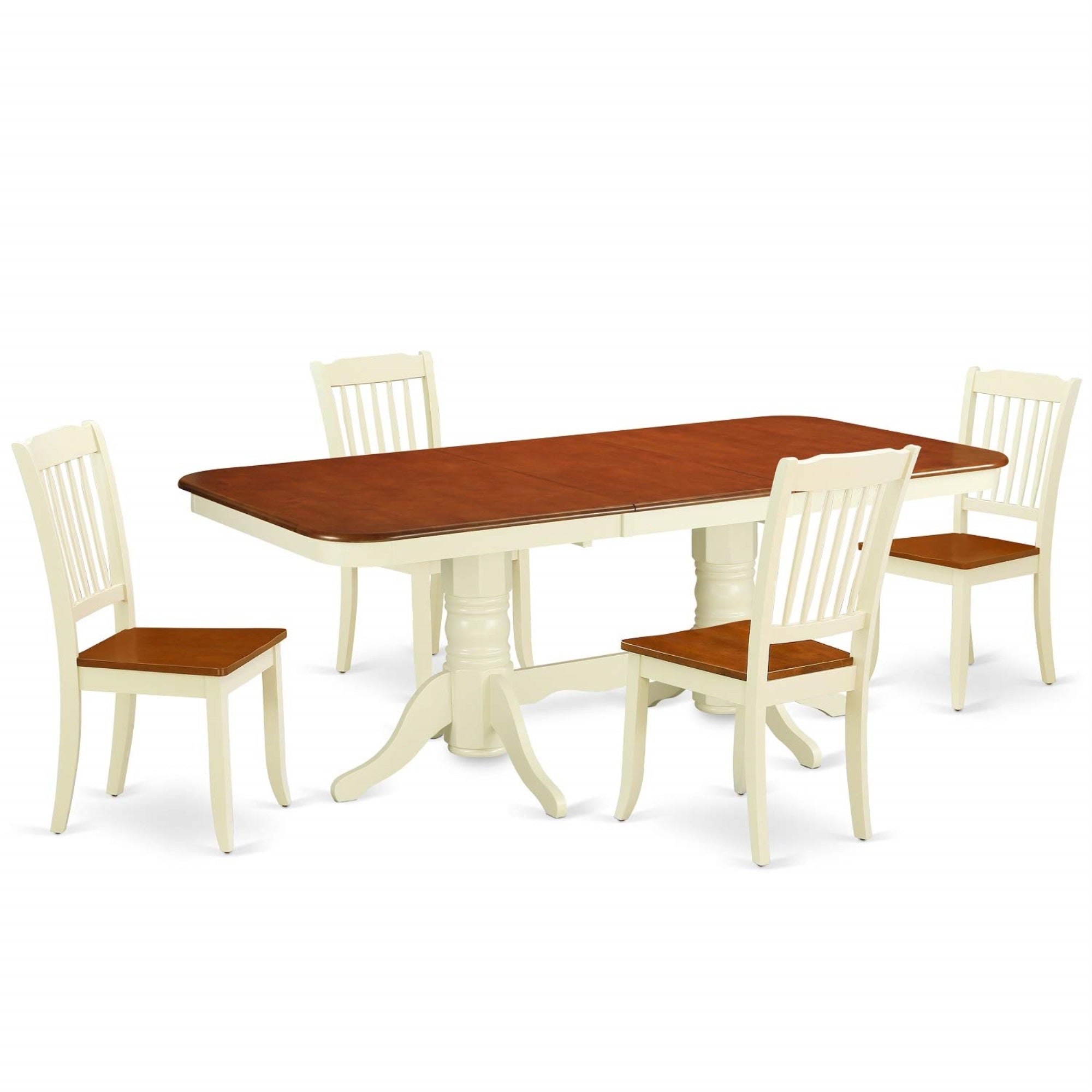 Ergode Nada5-Bmk-W Dining Room Set, Rectangle Table With Butterfly Leaf, 4 Wood Seat Chairs, Buttermilk & Cherry, 40X78 Inch