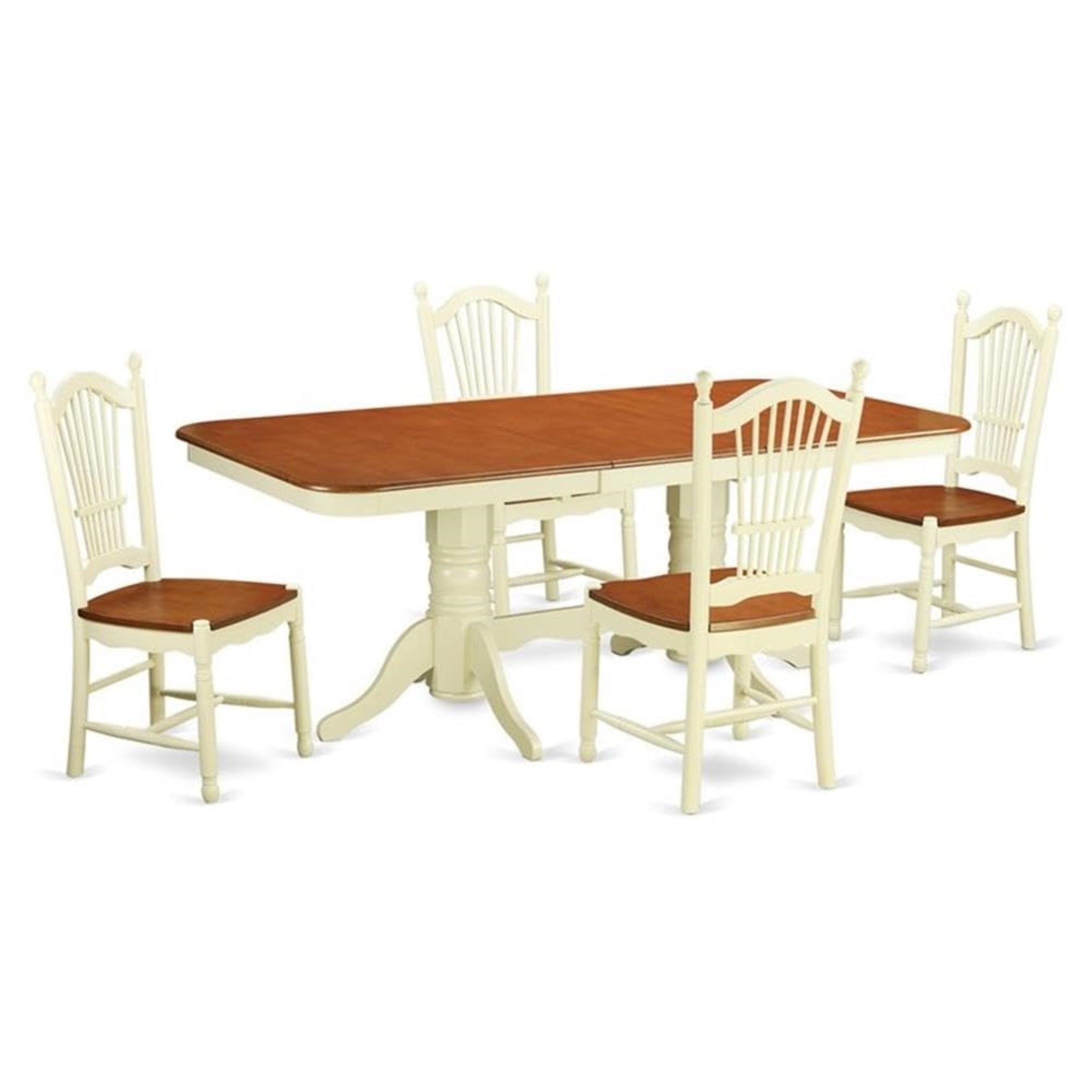 Casafoyer Nado5-Whi-W 5 Piece Kitchen Table Set For 4 Includes A Rectangle Dining Room Table With  Leaf And 4 Dining Chairs, 40X78 Inch, Buttermilk & Cherry