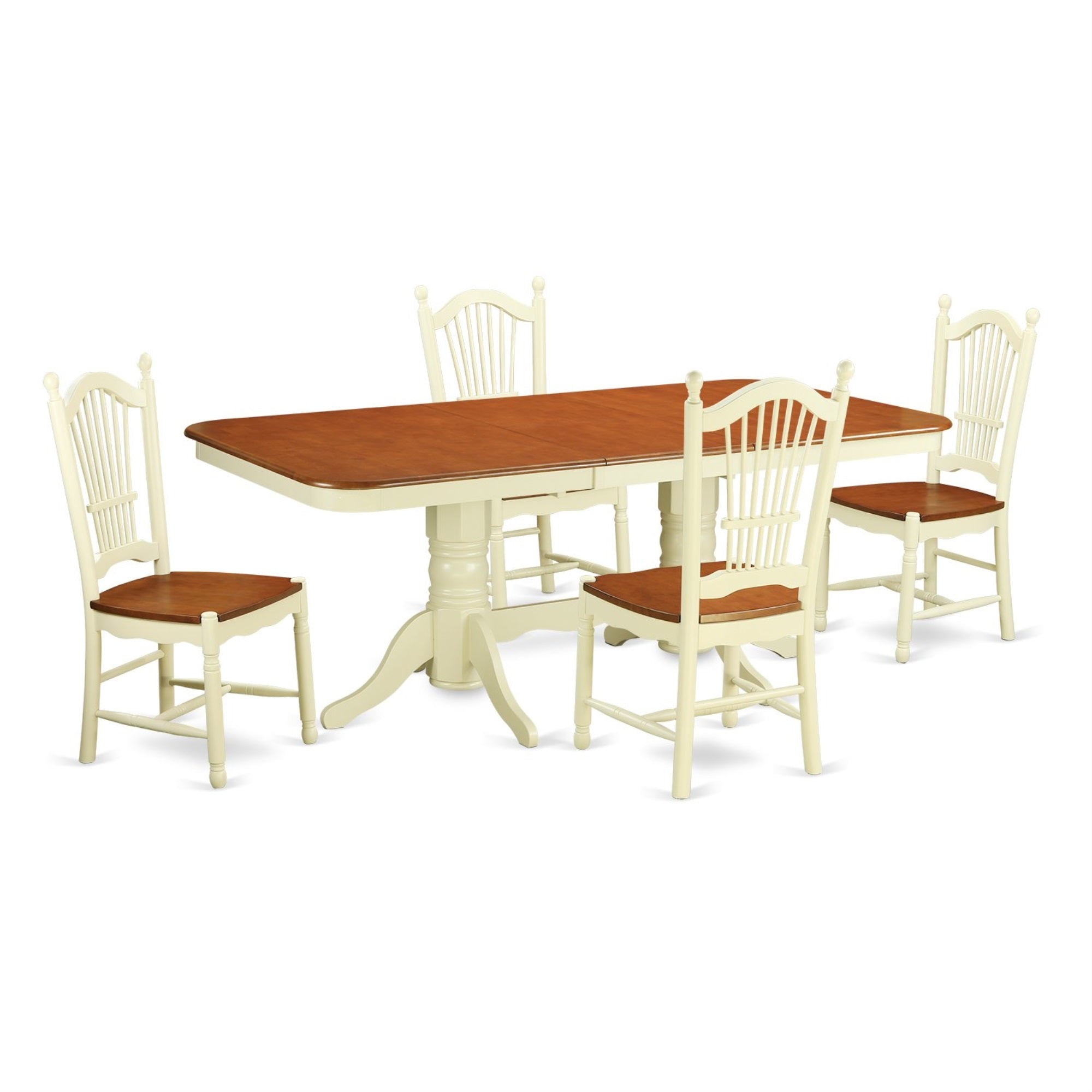 Ergode Nado5-Whi-W, 5-Piece Kitchen Dining Table Set, Rectangle Room Table With Butterfly Leaf, 4 Dining Chairs, Buttermilk & Cherry, 40X78 Inch