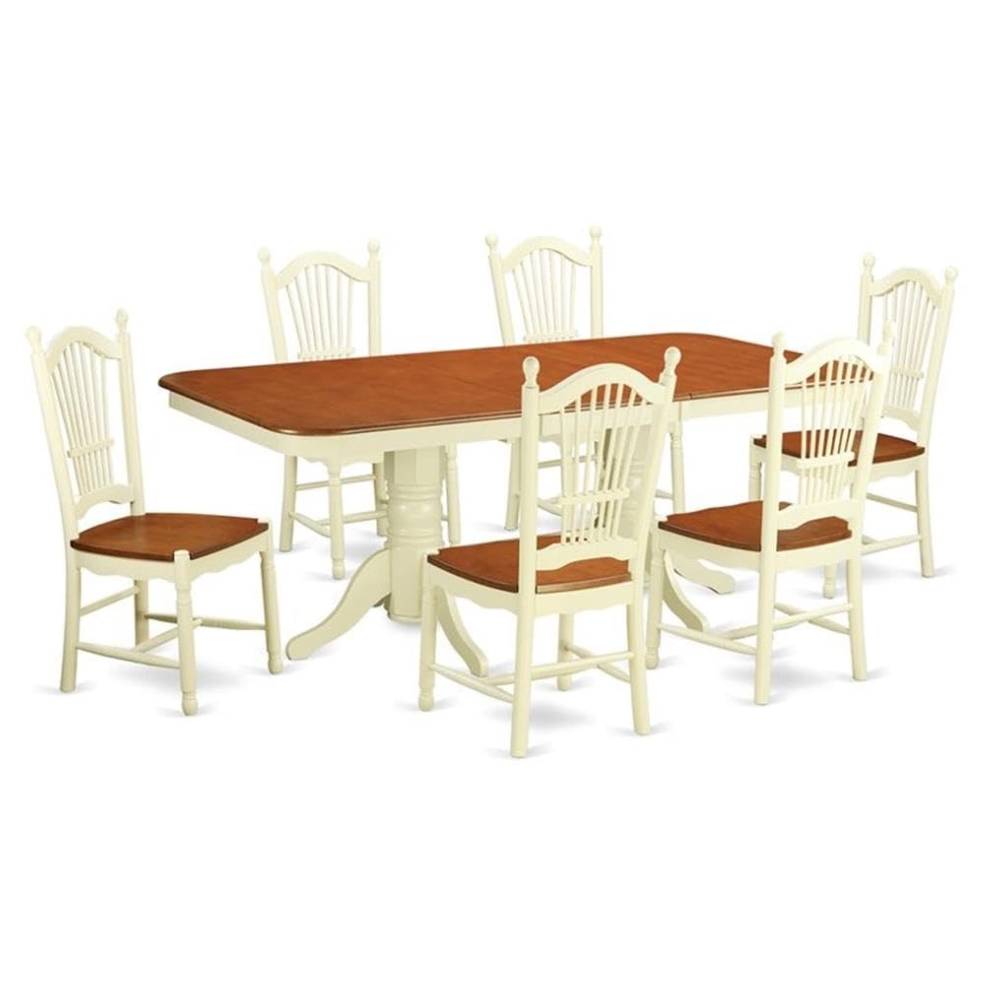 Casafoyer Nado7-Whi-W 7 Piece Dining Room Furniture Set Consist Of A Rectangle Kitchen Table With  Leaf And 6 Dining Chairs, 40X78 Inch, Buttermilk & Cherry