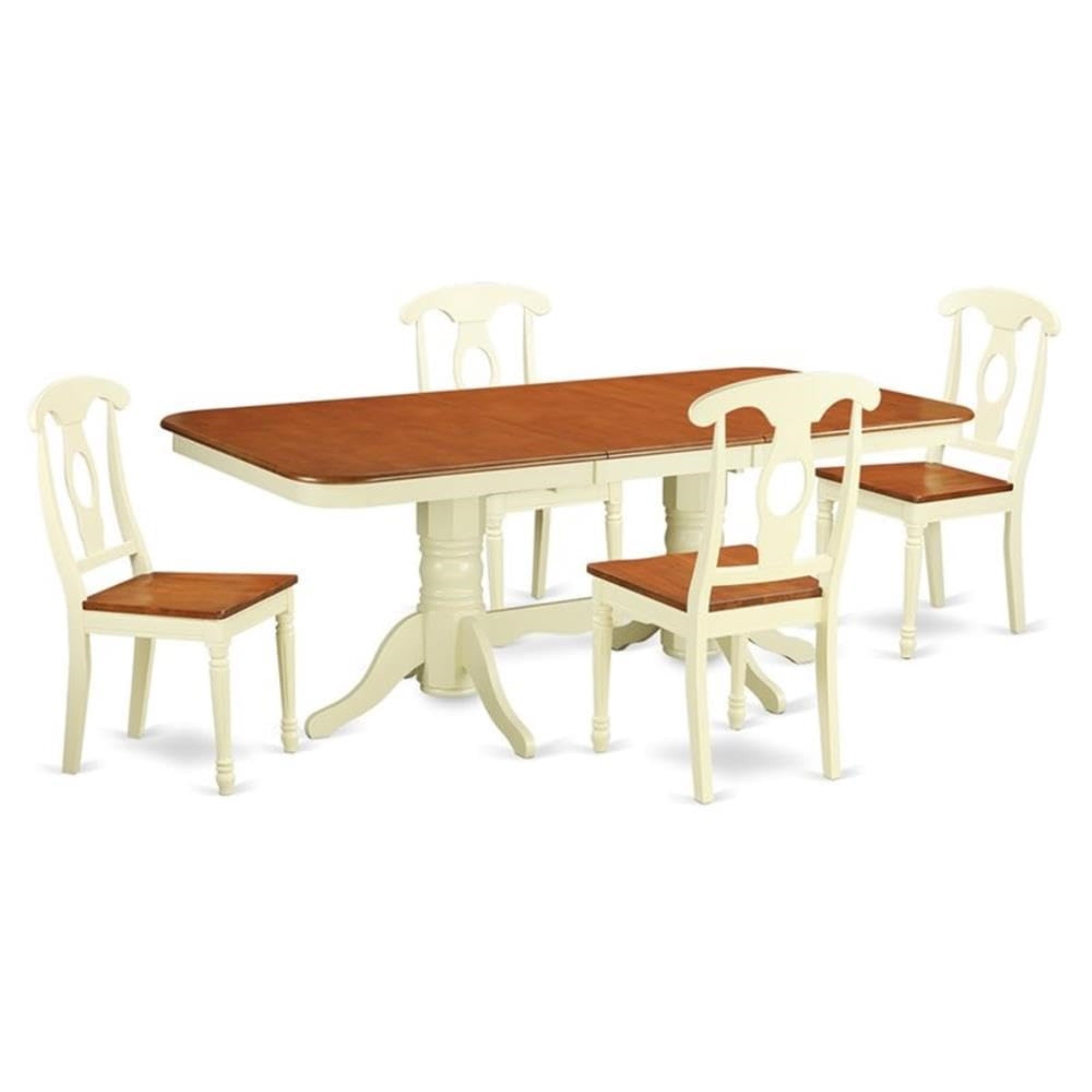 Casafoyer Nake5-Whi-W Napoleon 5 Piece Kitchen Set Includes A Rectangle Room Table With  Leaf And 4 Dining Chairs, 40X78 Inch, Buttermilk & Cherry