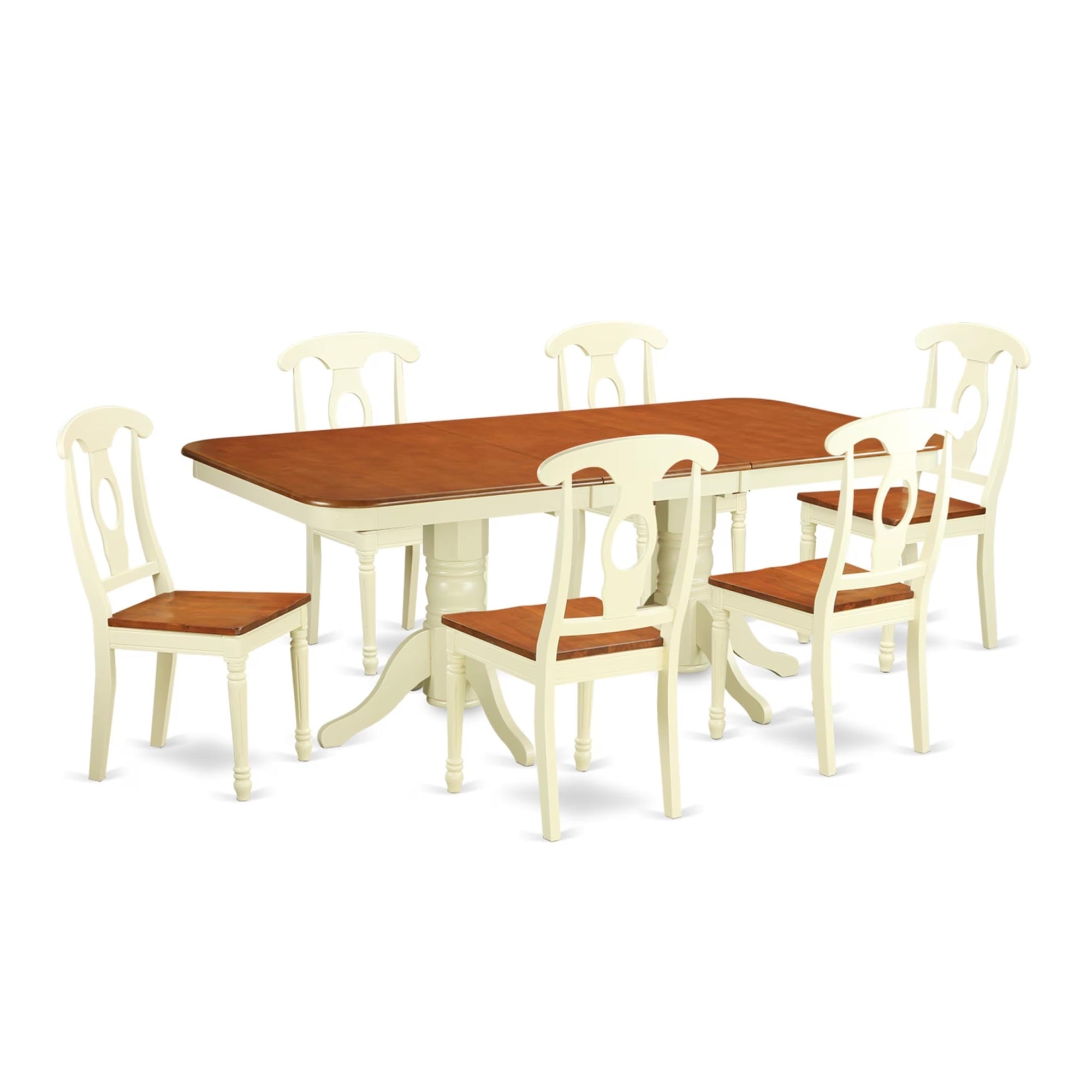 Casafoyer Nake7-Whi-W Napoleon 7 Piece Modern Set Consist Of A Rectangle Wooden Table With  Leaf And 6 Dining Room Chairs, 40X78 Inch, Buttermilk & Cherry