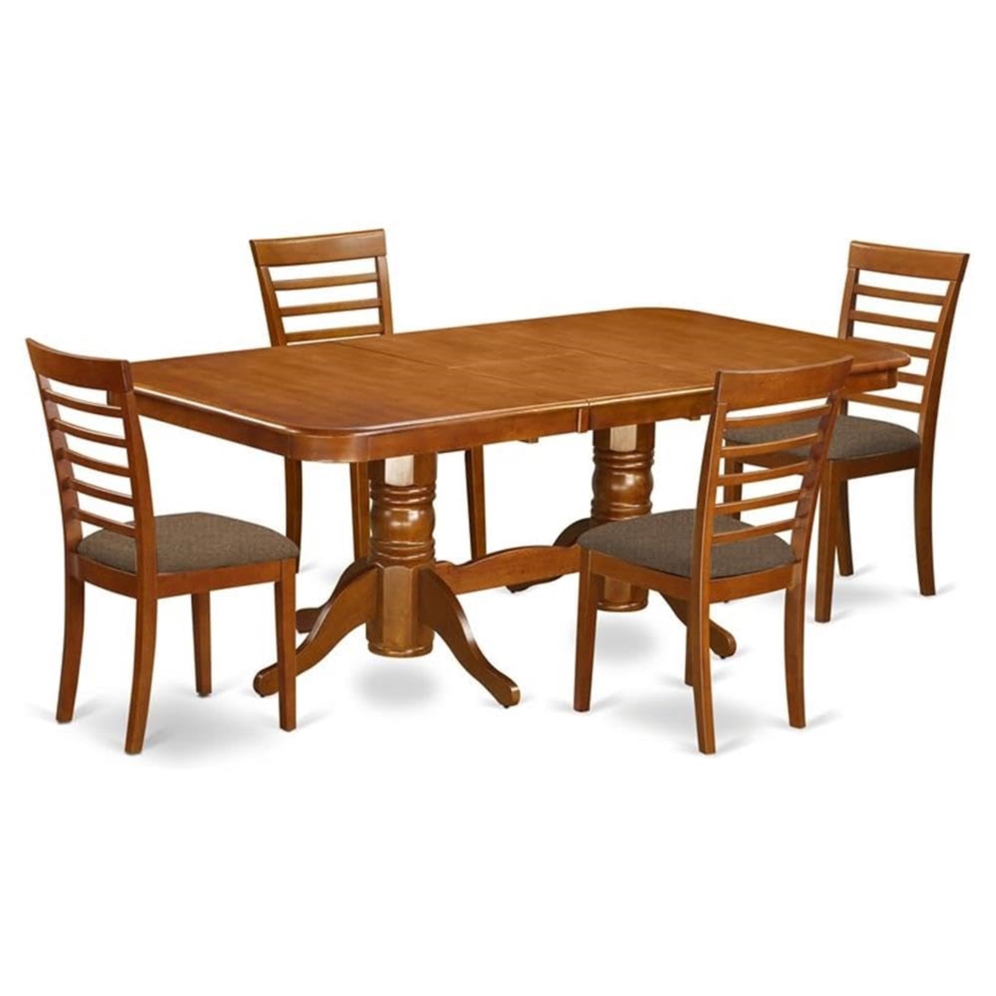 Casafoyer Naml5-Sbr-C Napoleon 5 Piece Room Set Includes A Rectangle Kitchen Table With  Leaf And 4 Linen Fabric Upholstered Dining Chairs, 40X78 Inch