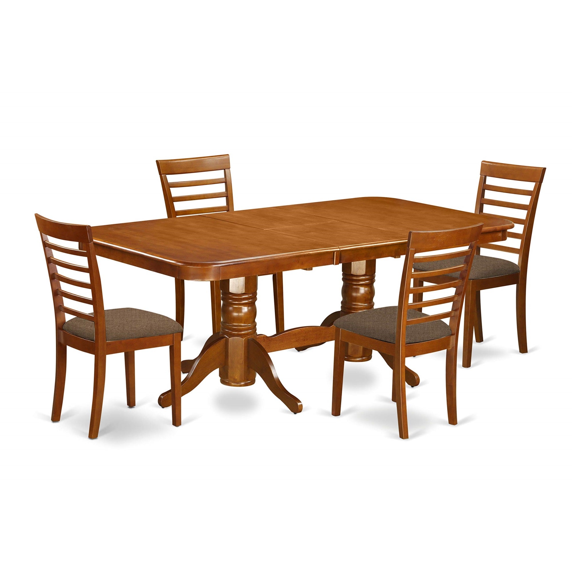 Ergode Naml5-Sbr-C, 5-Piece Kitchen Table Set, Butterfly Leaf Table & 4 Linen Fabric Chairs, Saddle Brown, Easy Assembly, High-End Finish