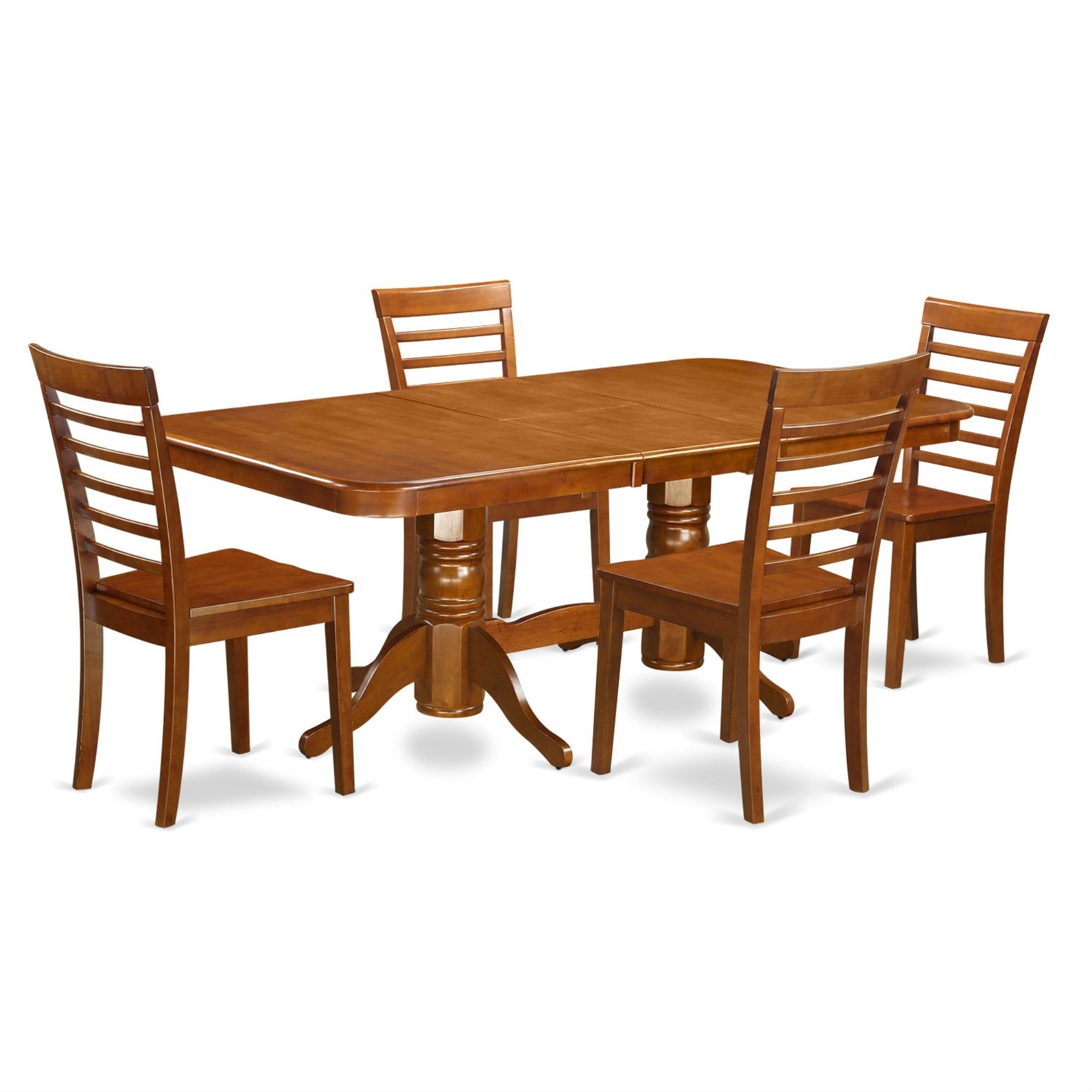 Ergode Naml5-Sbr-W Kitchen Table Set, 5-Piece Wooden Dining Set With 4 Chairs, Butterfly Leaf Top, Double Pedestal Legs, Saddle Brown Color