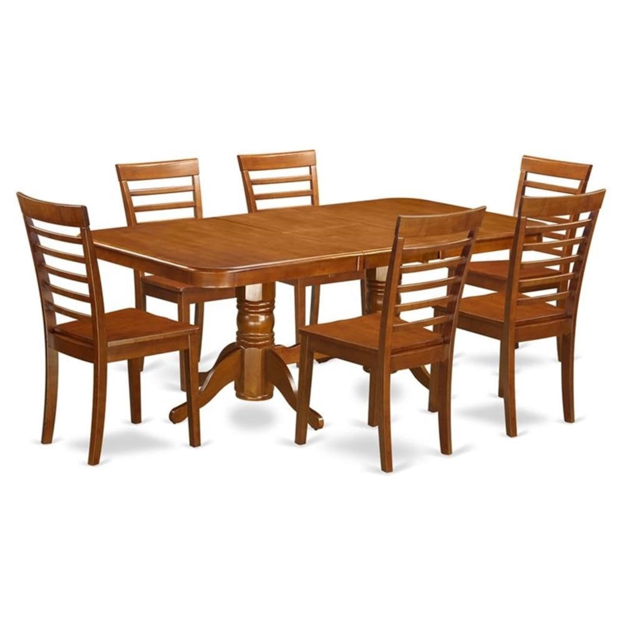 Casafoyer Naml7-Sbr-W Napoleon 7 Piece Set Consist Of A Rectangle Dining Room Table With  Leaf And 6 Wood Seat Chairs, 40X78 Inch