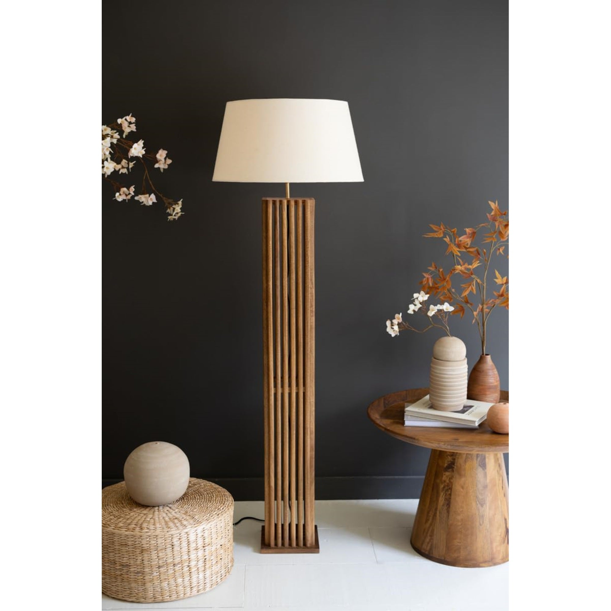 Wooden Spindles Floor Lamp Base W Fabric Lamp Shade