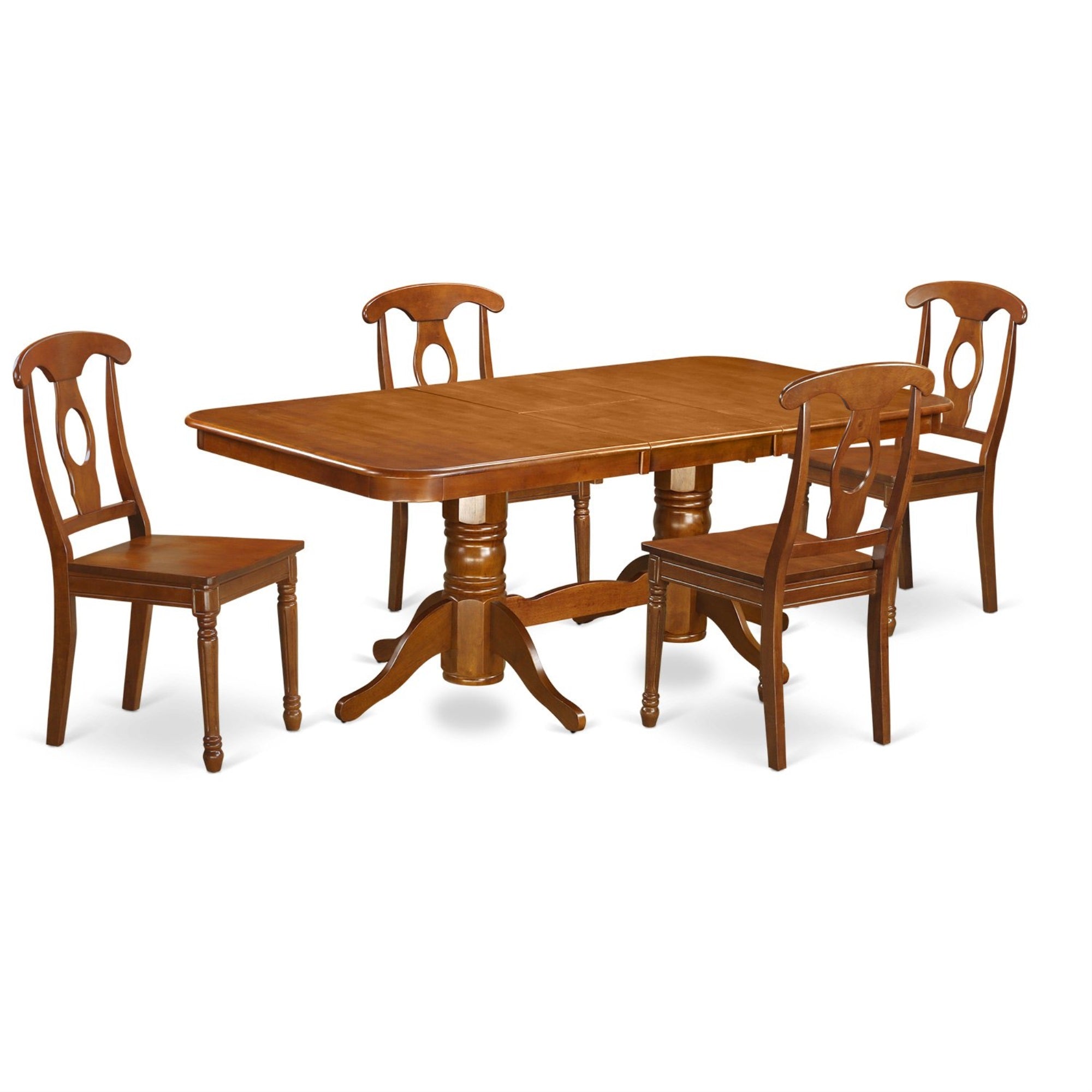 Ergode Nana5-Sbr-W, 5-Piece Kitchen Table Set, Butterfly Leaf Table & 4 Dining Chairs, Modern Design, High-Quality Finish, Saddle Brown, Rectangular Table, Napoleon Back Chairs, Easy Assembly, Asian Wood Frame, 40X78 Inch