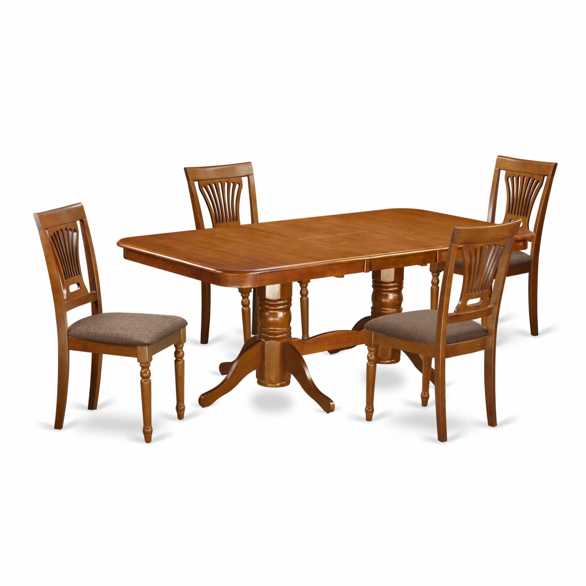 Casafoyer Napl5-Sbr-C 5-Piece Kitchen Dining Set - 4 Dining Chairs And Kitchen Table - Rectangular Table Top - Slatted Back And Linen Fabric Chair Seat (Saddle Brown Finish)