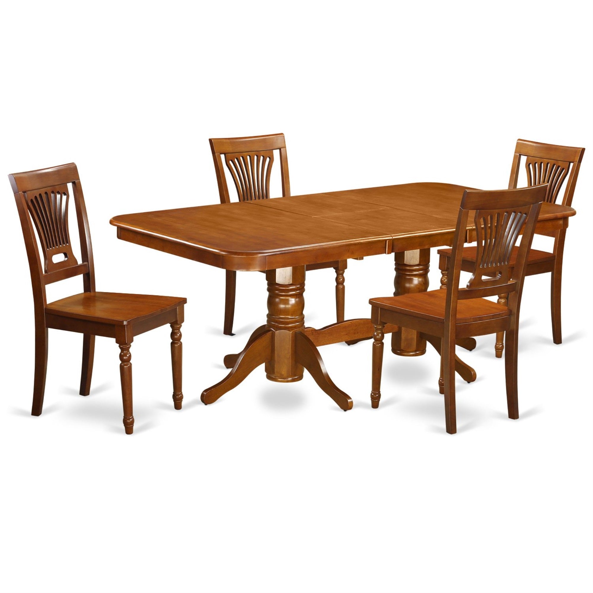 Ergode Napl5-Sbr-W Kitchen Table Set, 5-Piece Dinette, Butterfly Leaf Top, Slatted Back Chairs, Saddle Brown, Asian Wood Frame, Rectangular Table